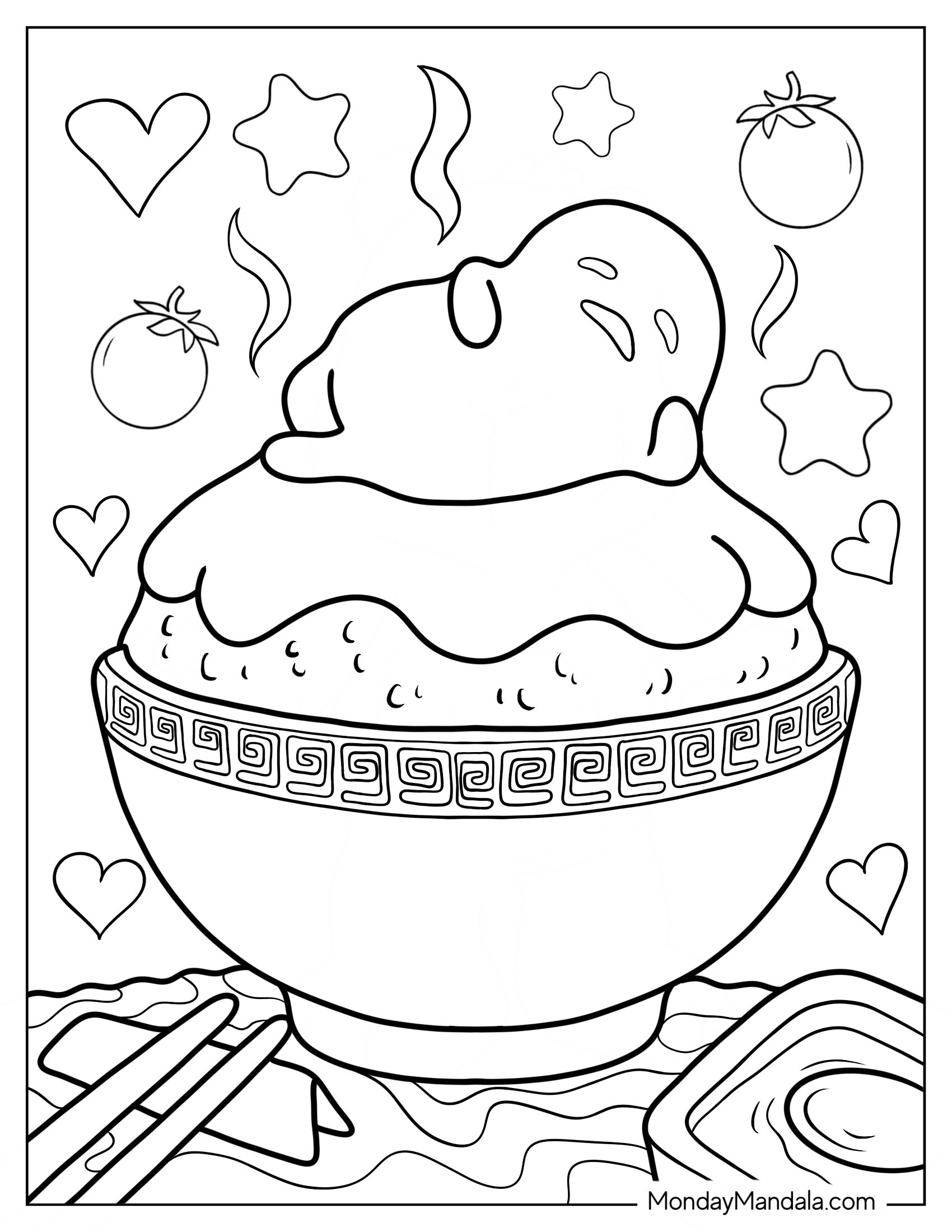 Gudetama Coloring Page Sleeping On Top Of Rice Bowl