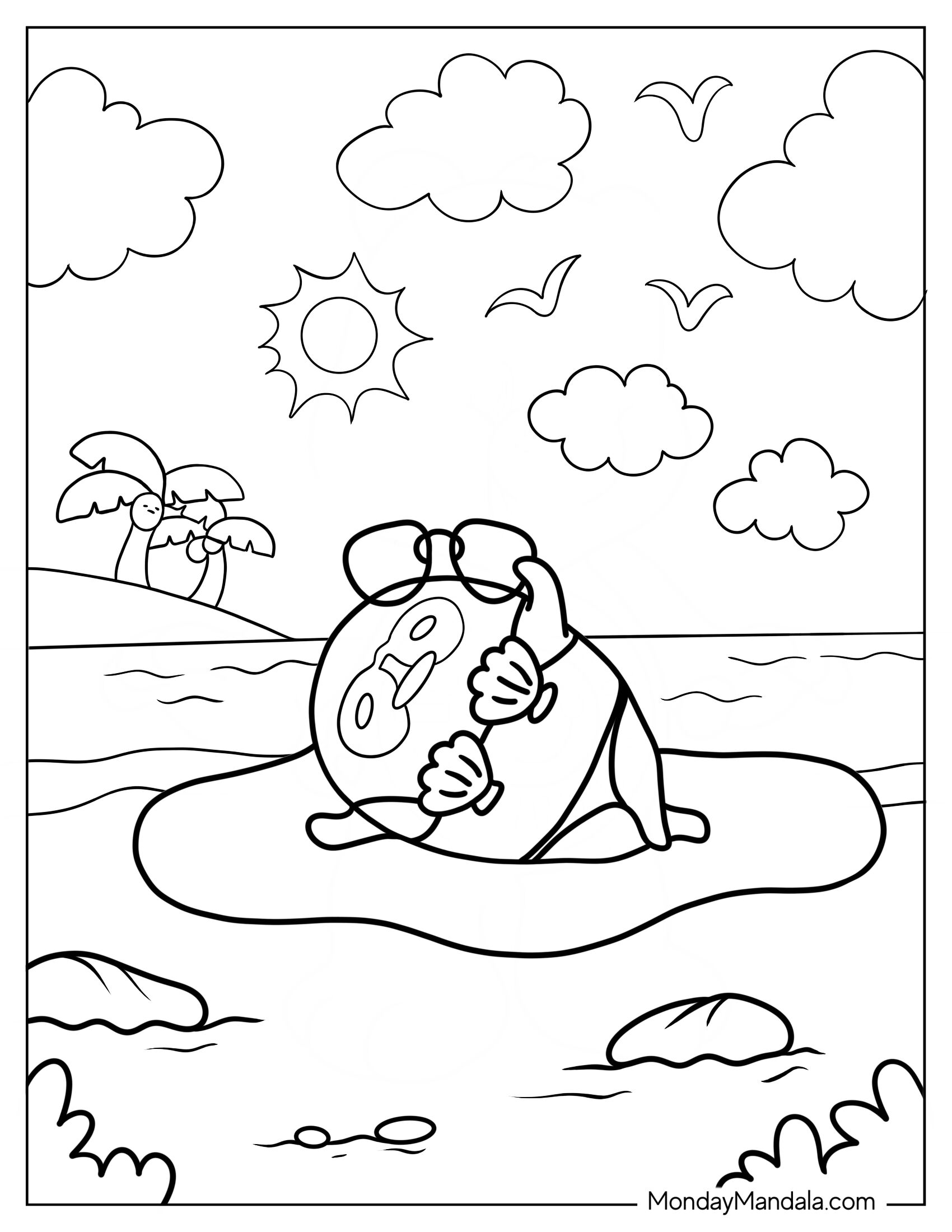 Gudetama Coloring Page Sunbathing In Seashell Bikini