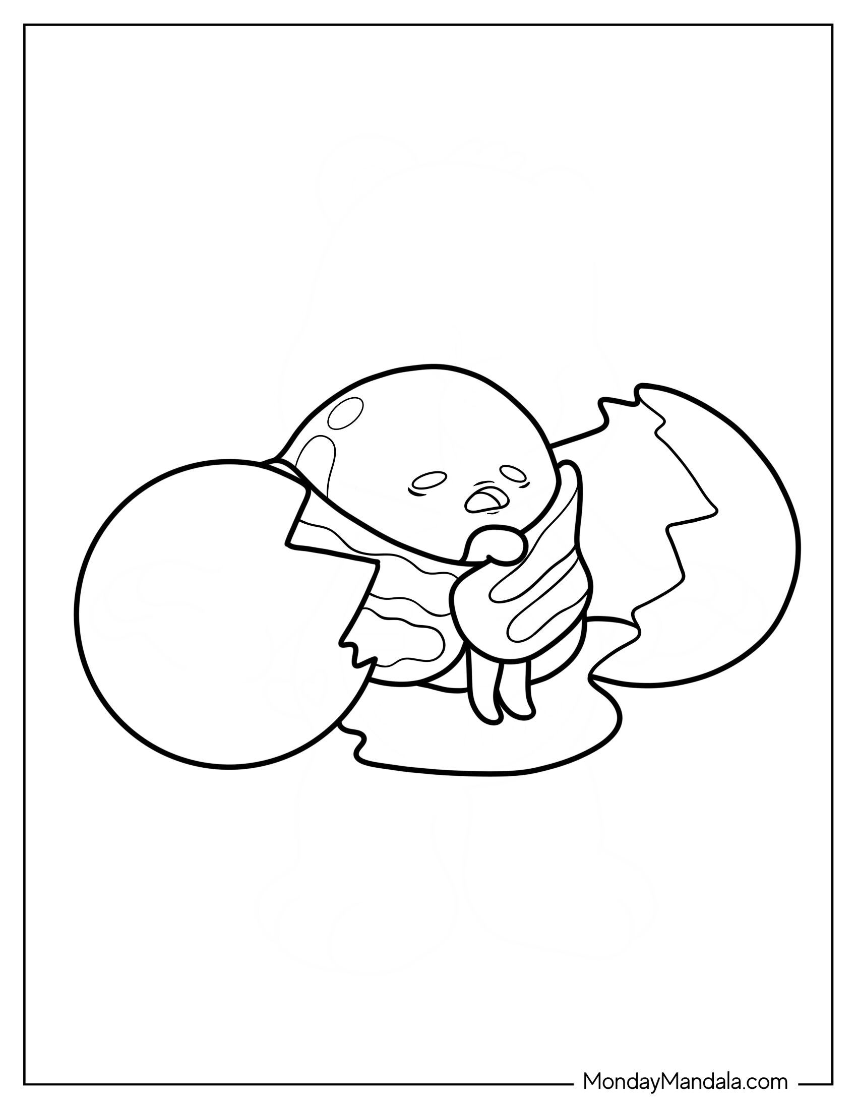 Gudetama Coloring Page Wrapped In Bacon Between Egg Shells