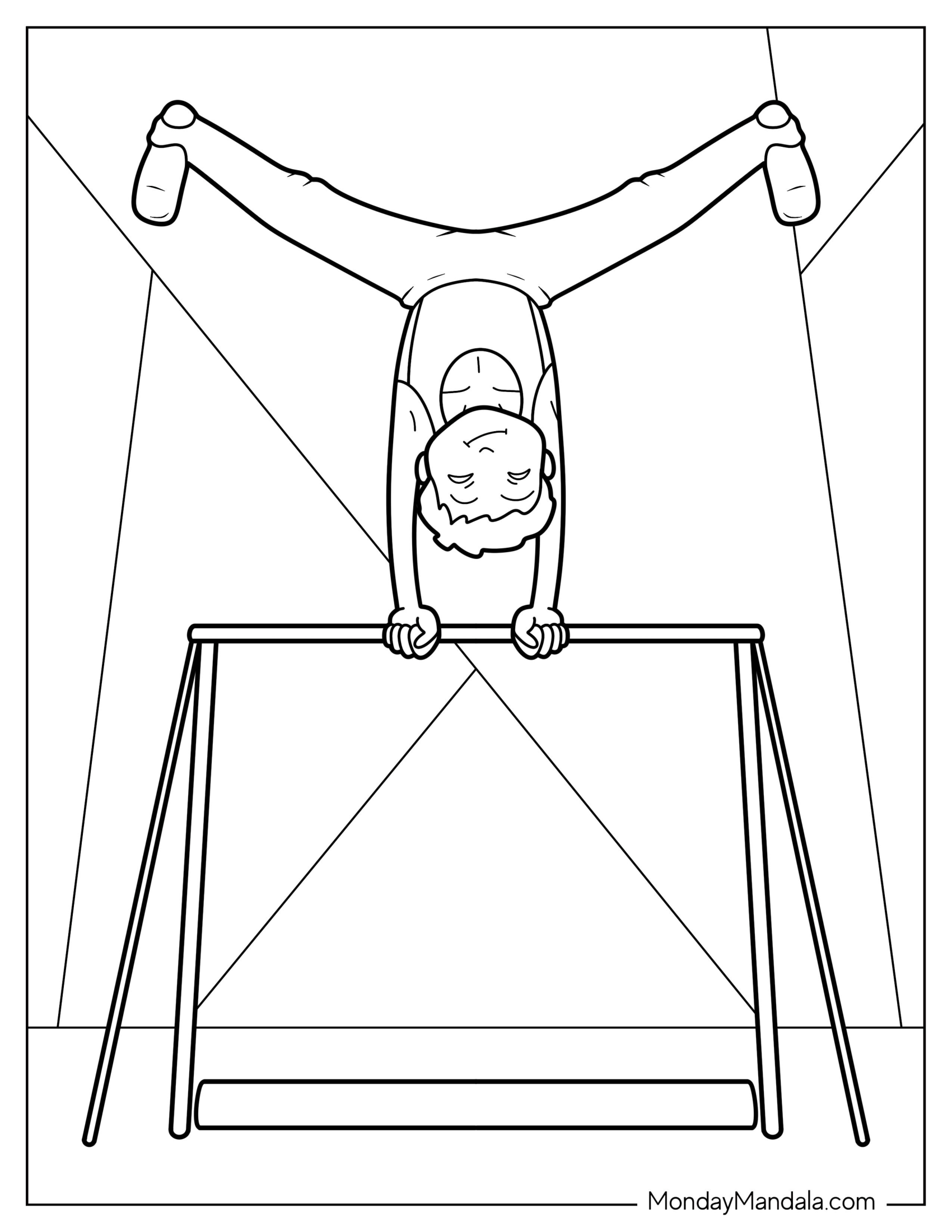 Gymnastics Coloring Page Of Boy Balancing On Uneven Bar