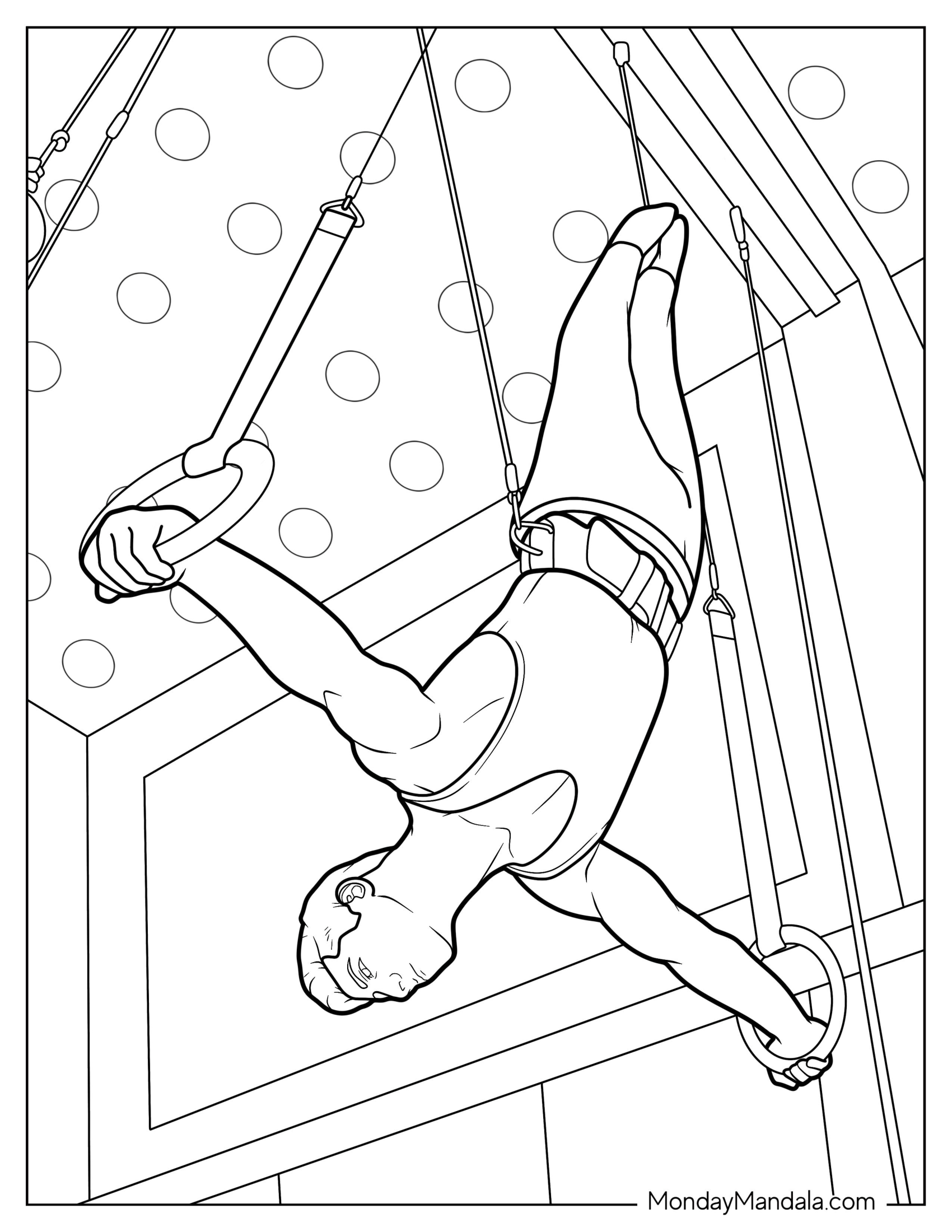 Gymnastics Coloring Page Of Man Practicing On Gymnast Rings