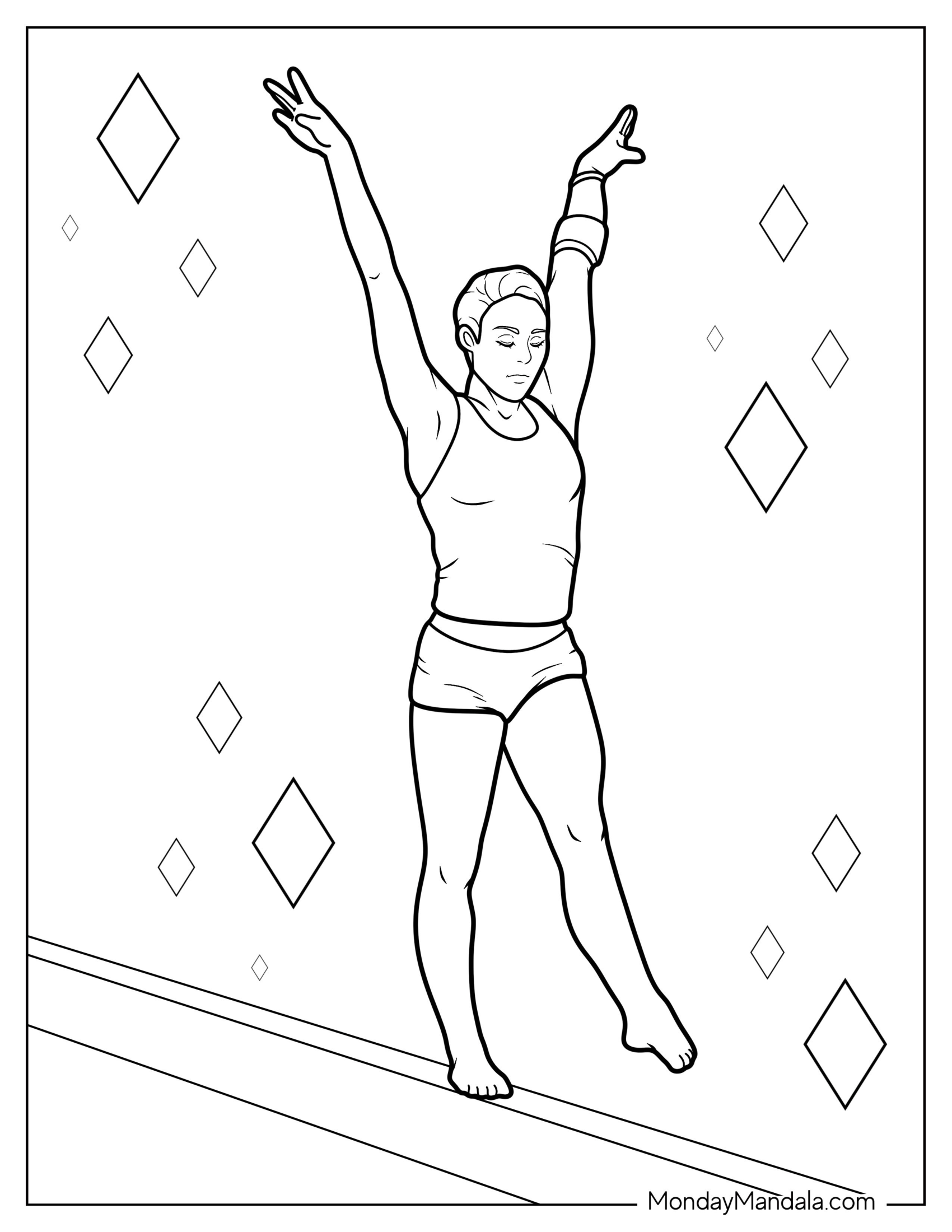 Gymnastics Coloring Page Of Realistic Gymnast On Balance Beam