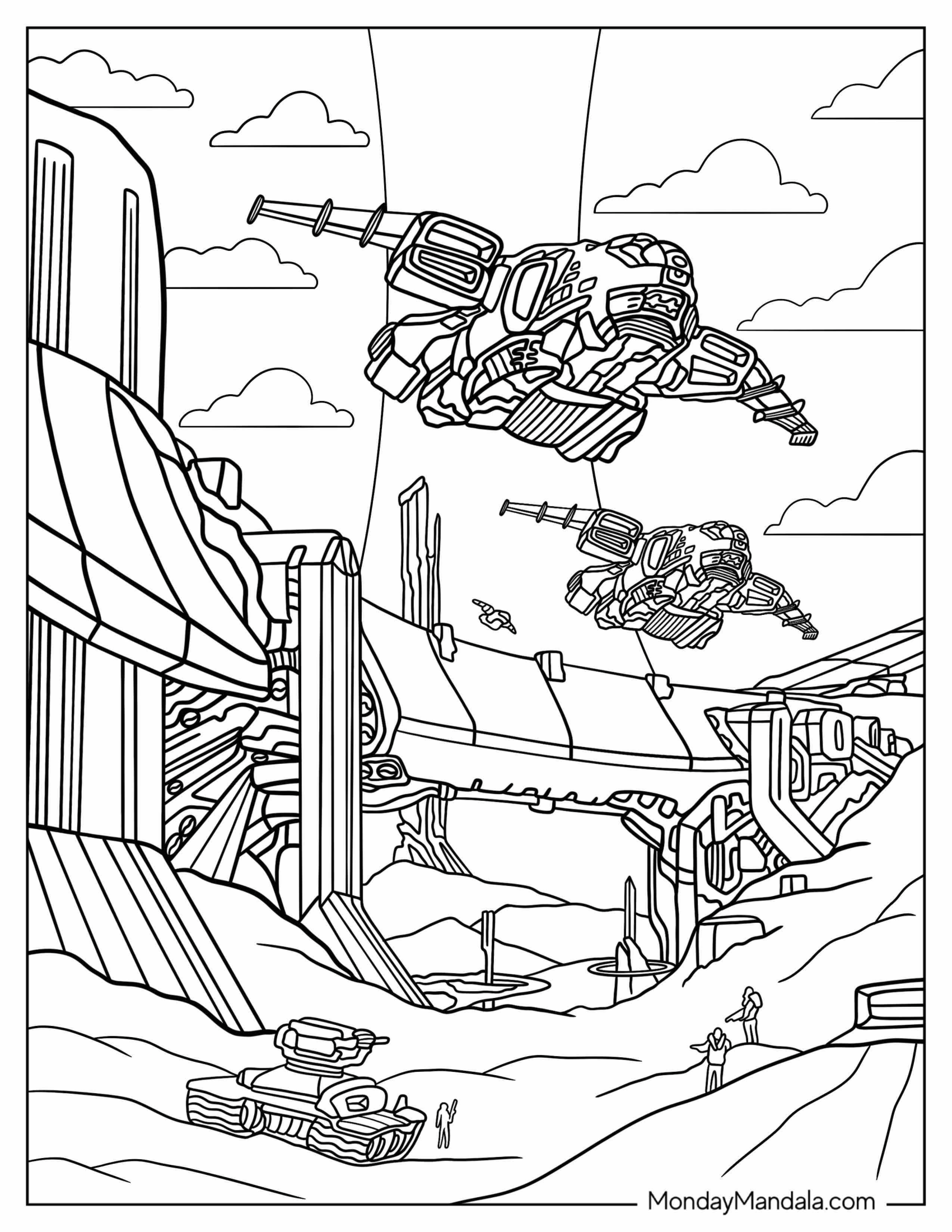 Halo Coloring Page Of Bravo 022 Ships In The Air