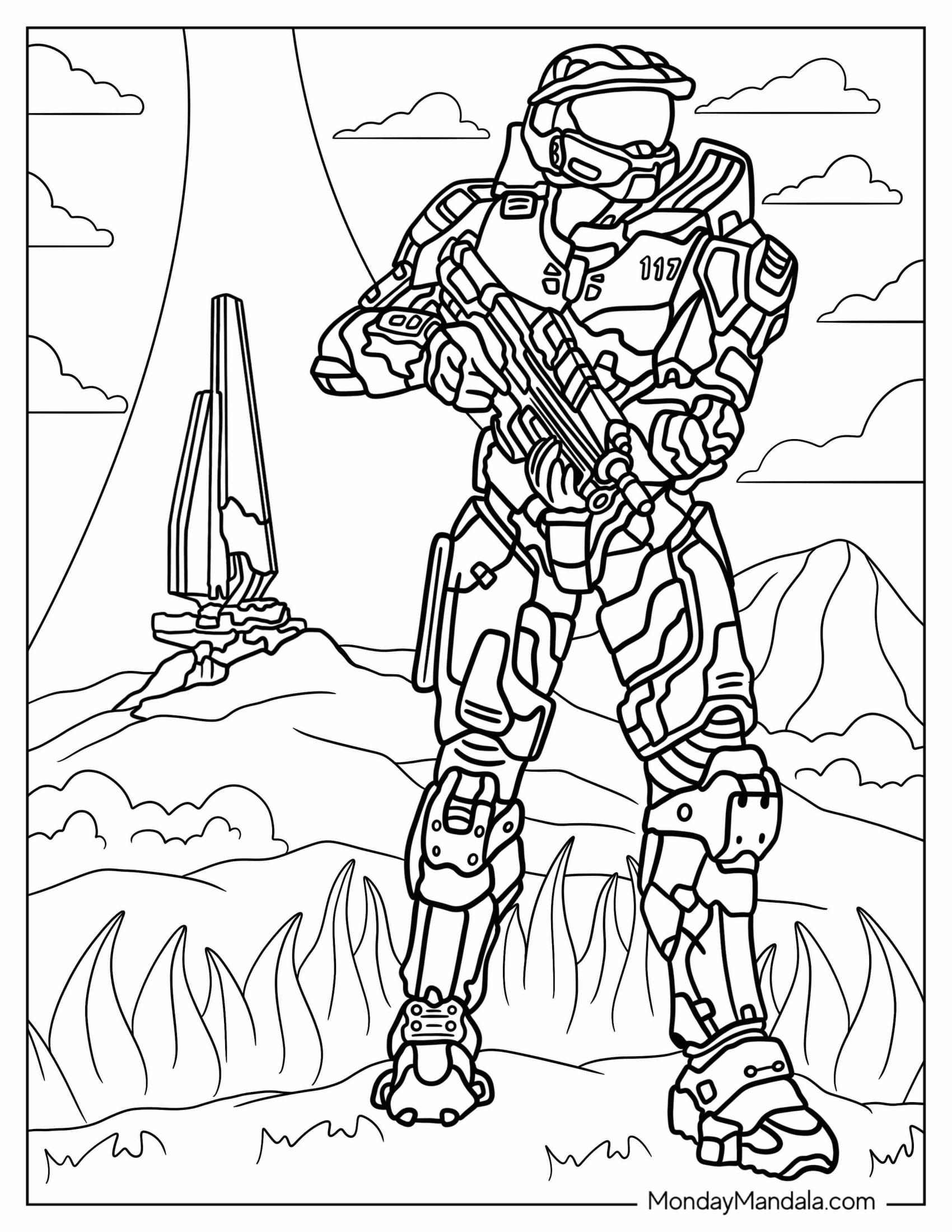 Halo Coloring Page Of Master Chief In Battlefield