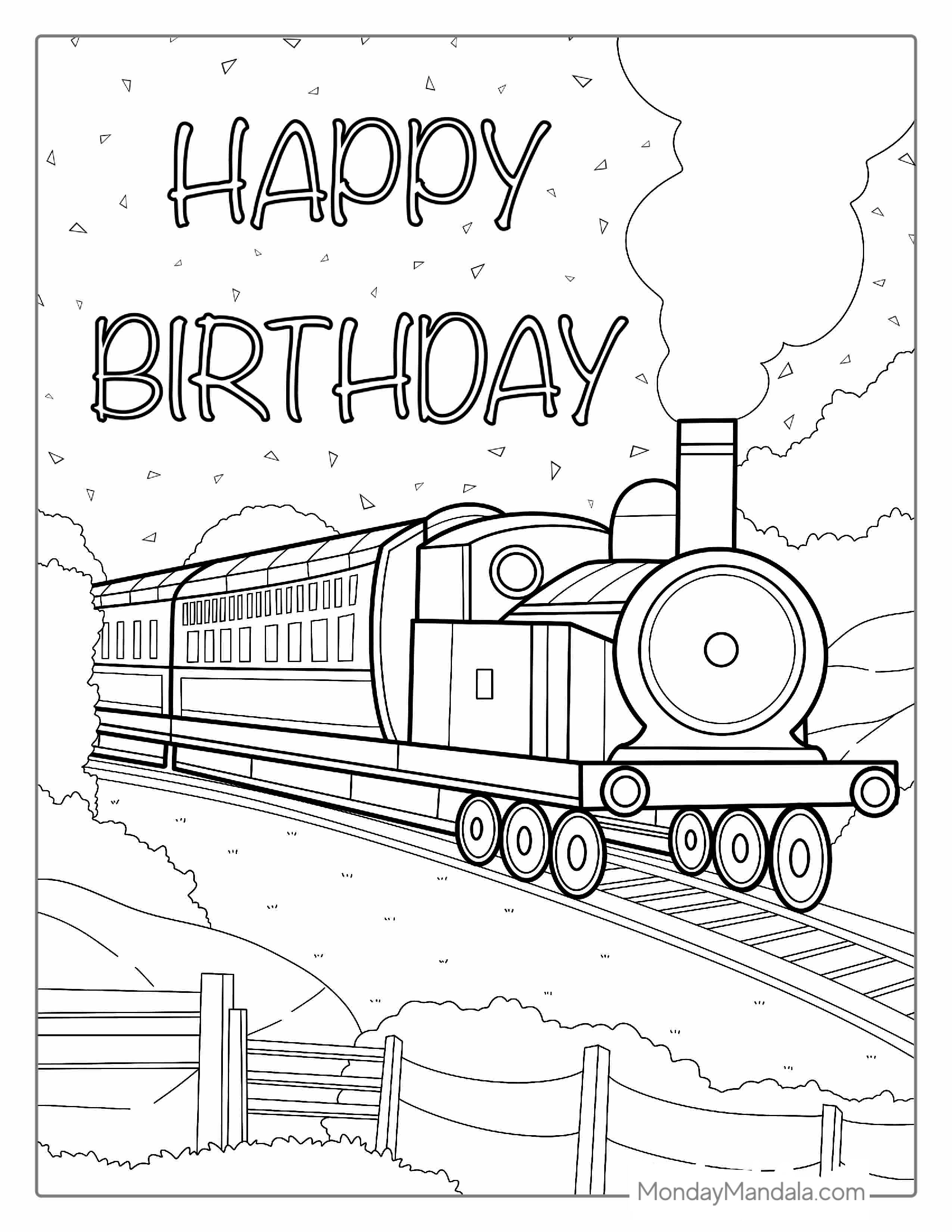 Happy Birthday Train Coloring Picture For Kids