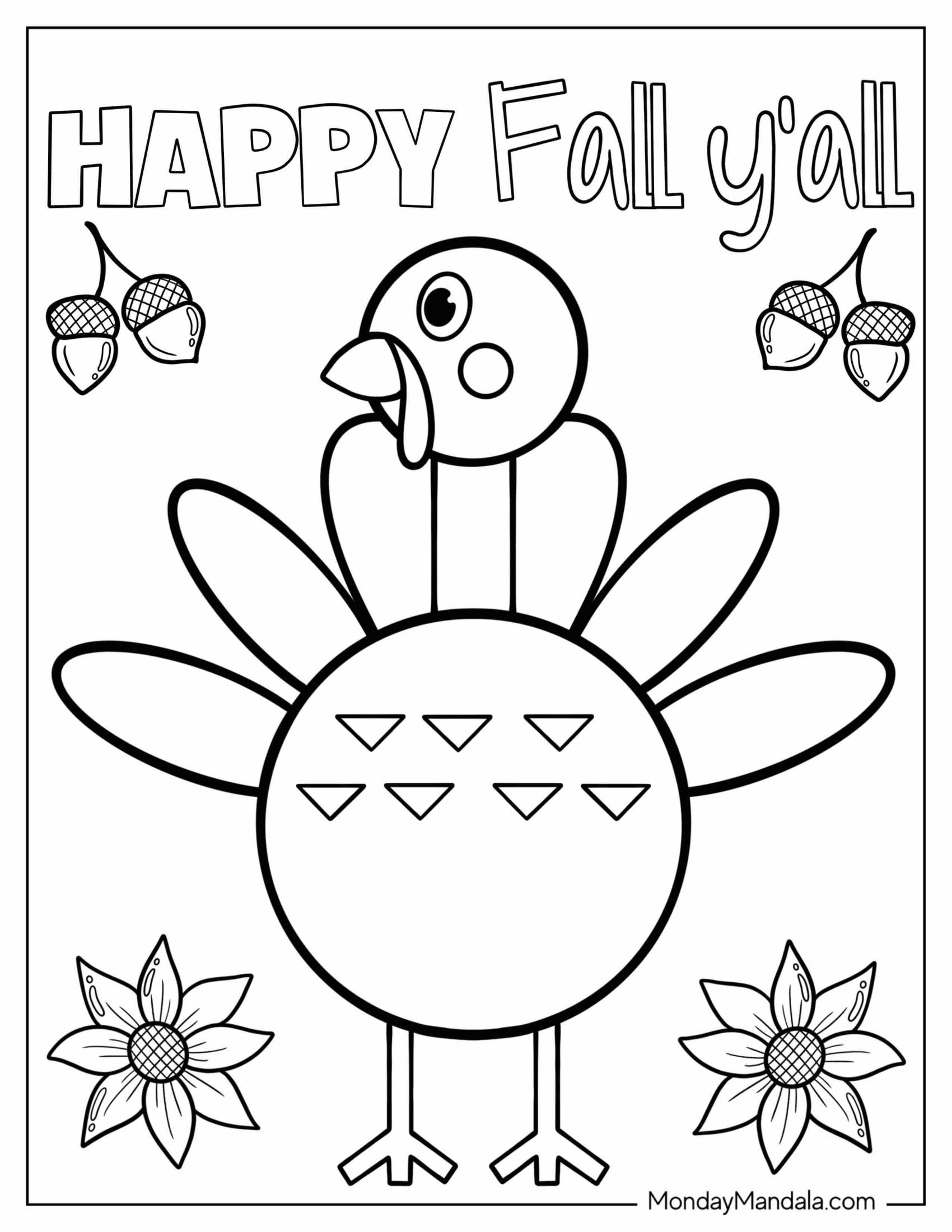 Happy Fall Greeting With Cute Cartoon Turkey