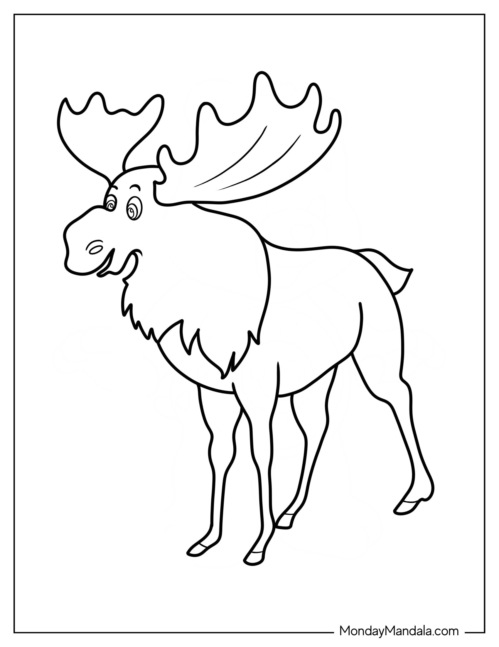 Happy Moose Coloring Page With Large Antlers