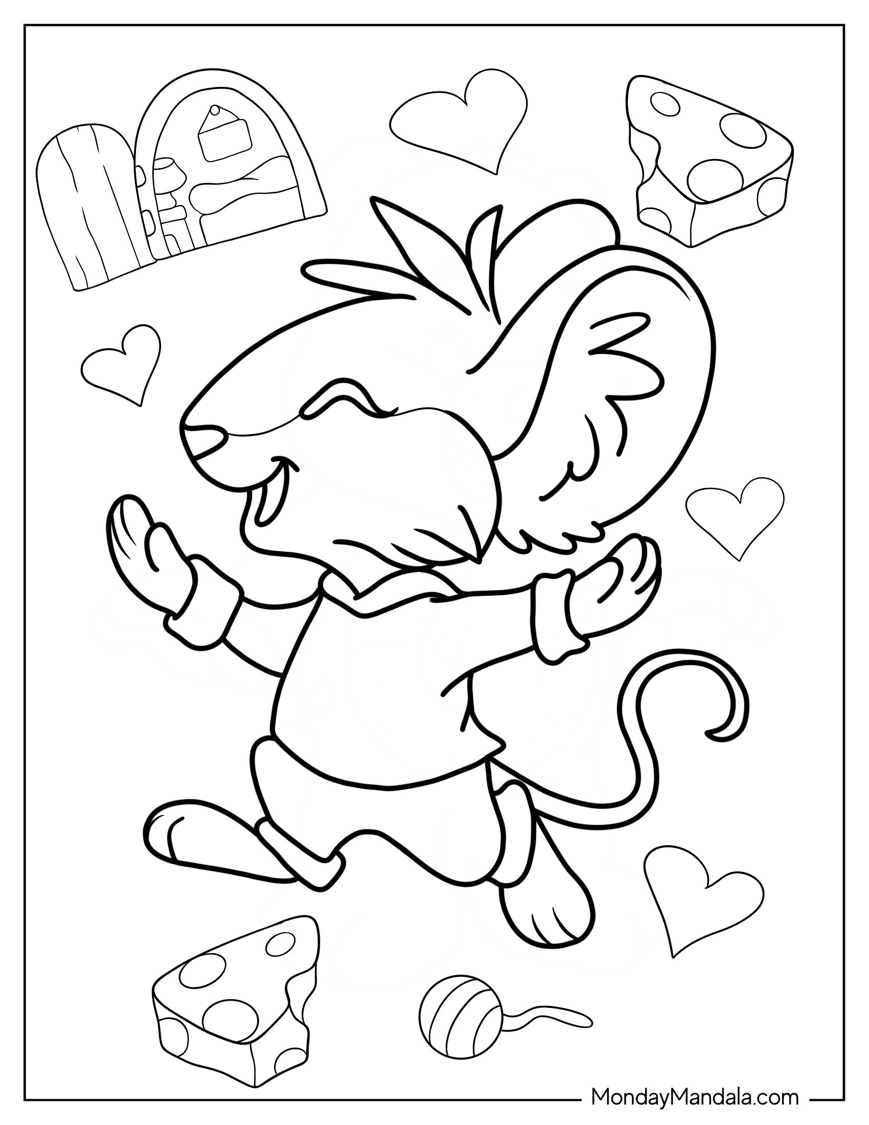 Happy Mouse Coloring Page In Sweater Skipping