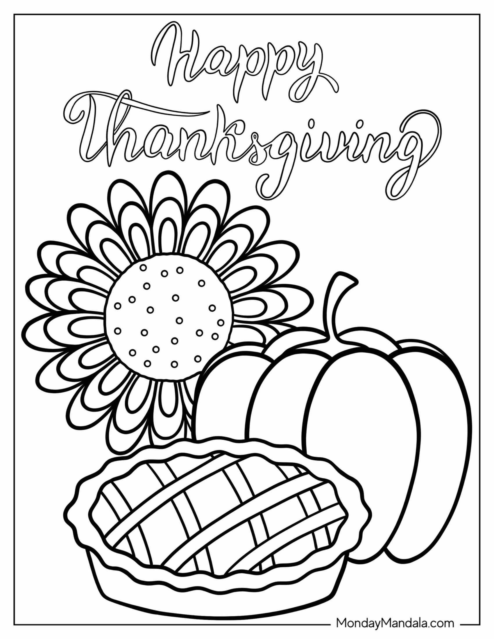 Happy Thanksgiving Pumpkin Pie Coloring Sheet