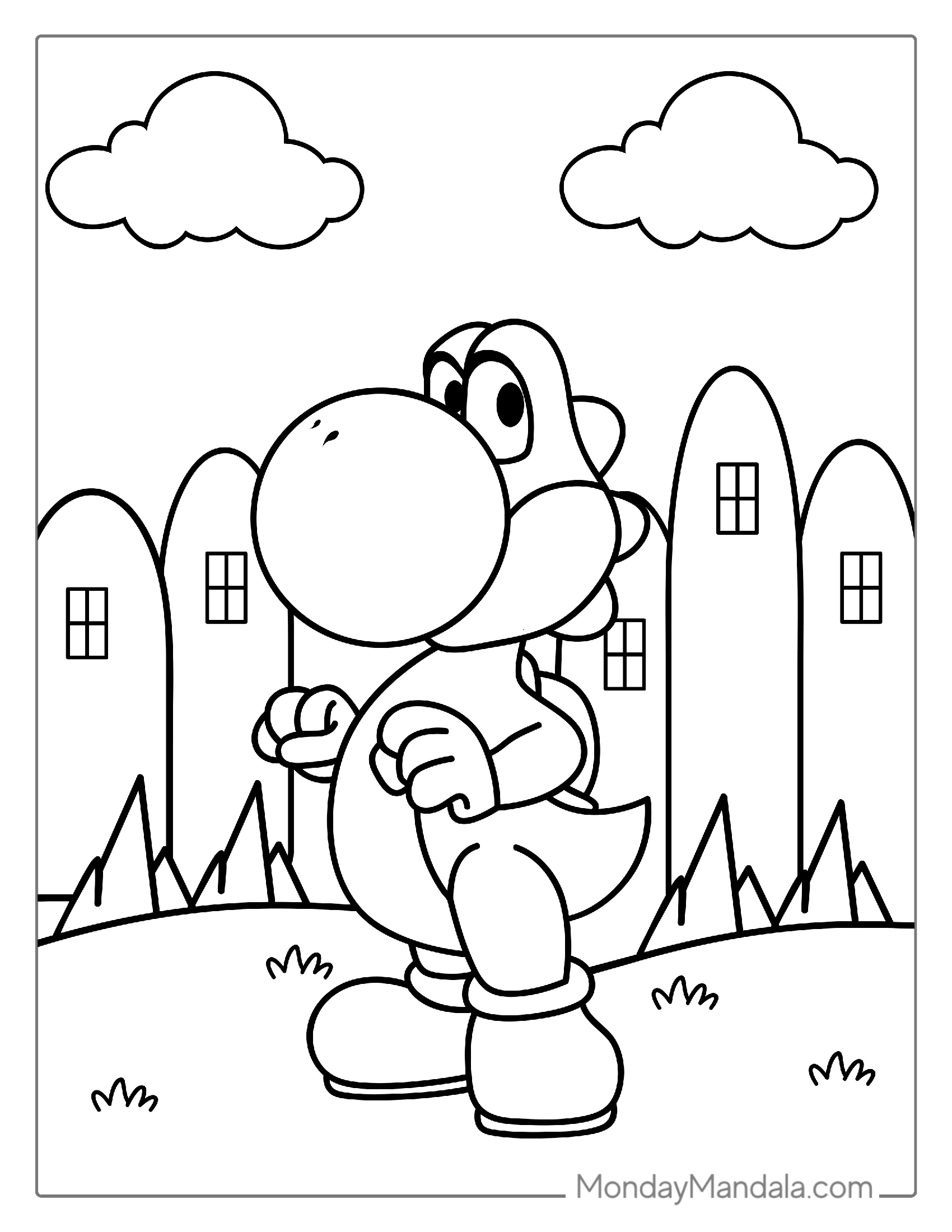 Happy Yoshi In Mario Land Coloring Page