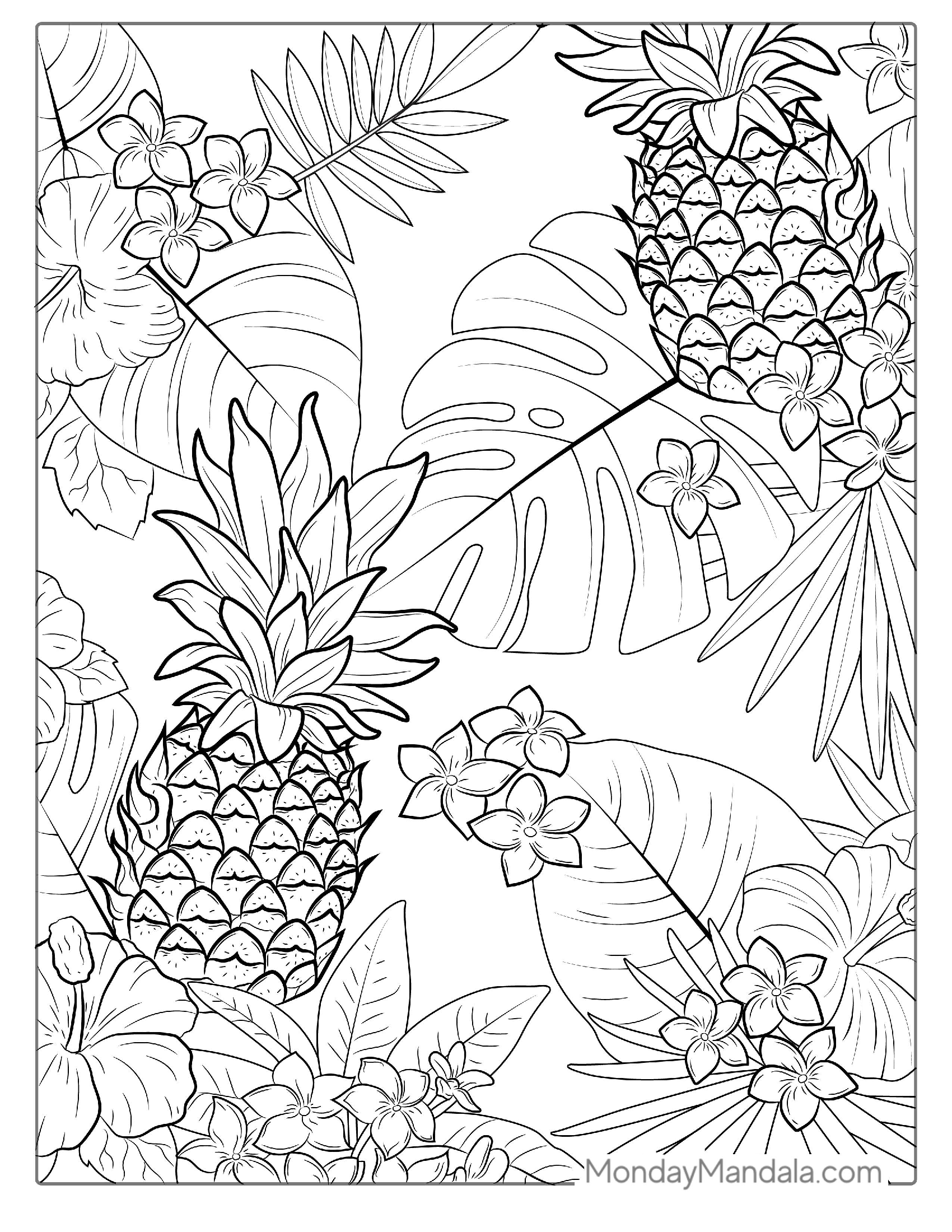 Hawaiian Themed Pineapple Coloring Page