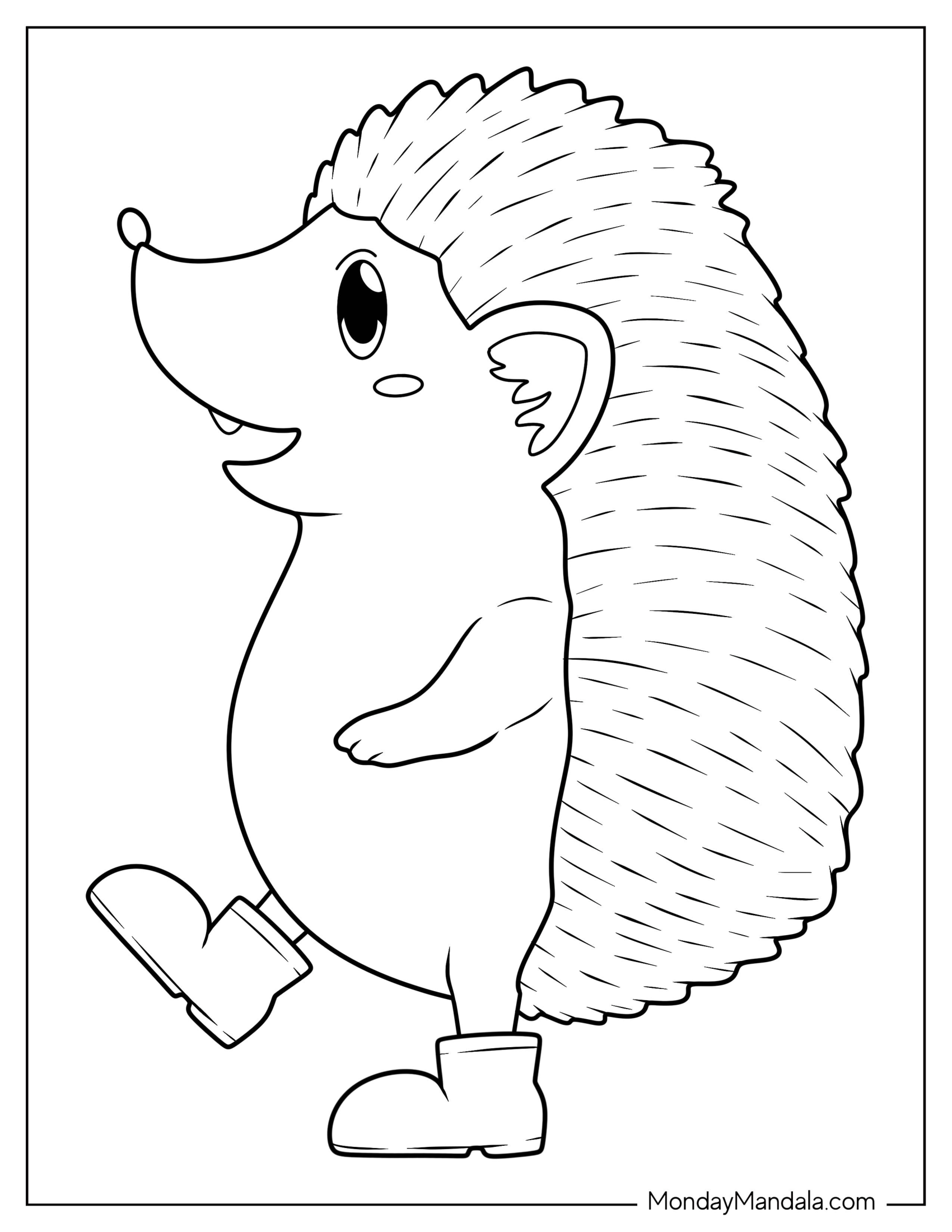 Hedgehog Coloring Page Wearing Boots