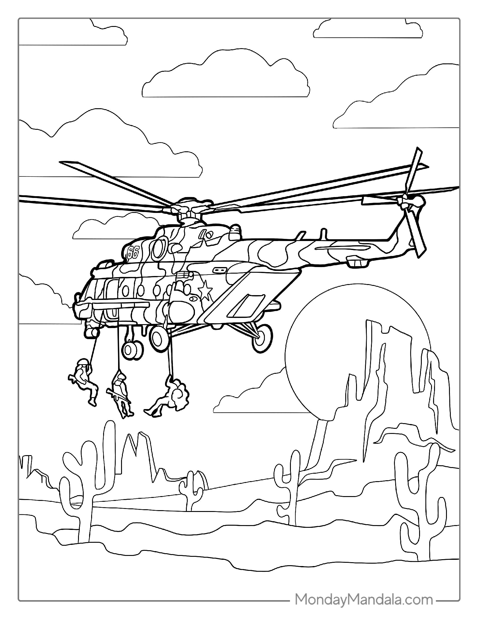 Helicopter With Navy SEALs Coloring Sheet