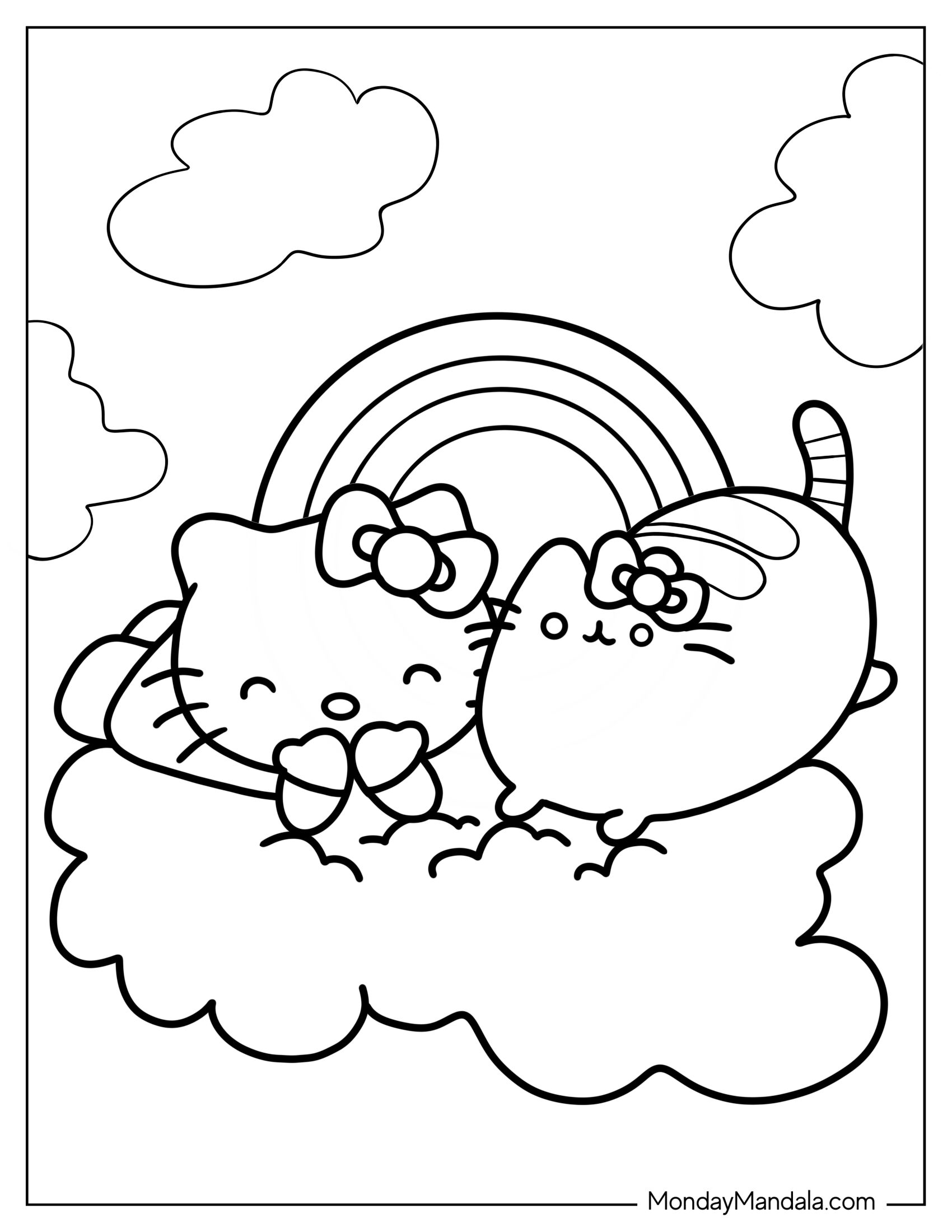 Hello Kitty And Pusheen On A Cloud