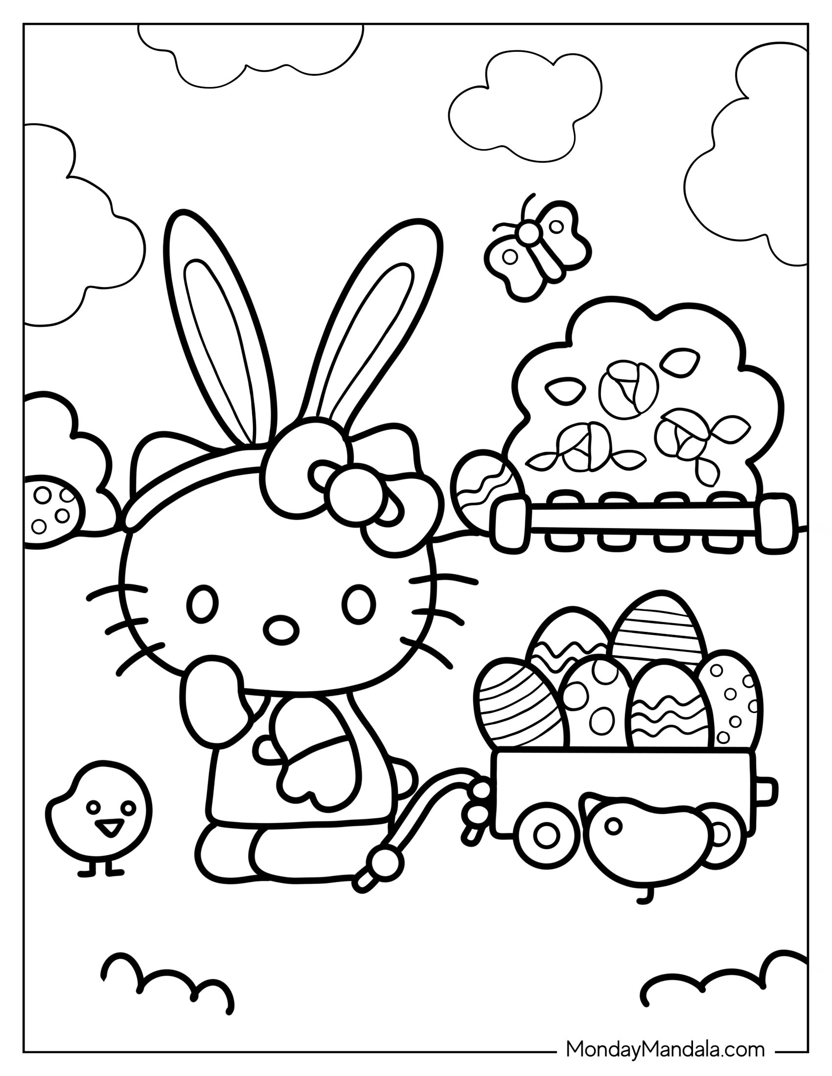 Hello Kitty Collecting Easter Eggs Coloring Sheet