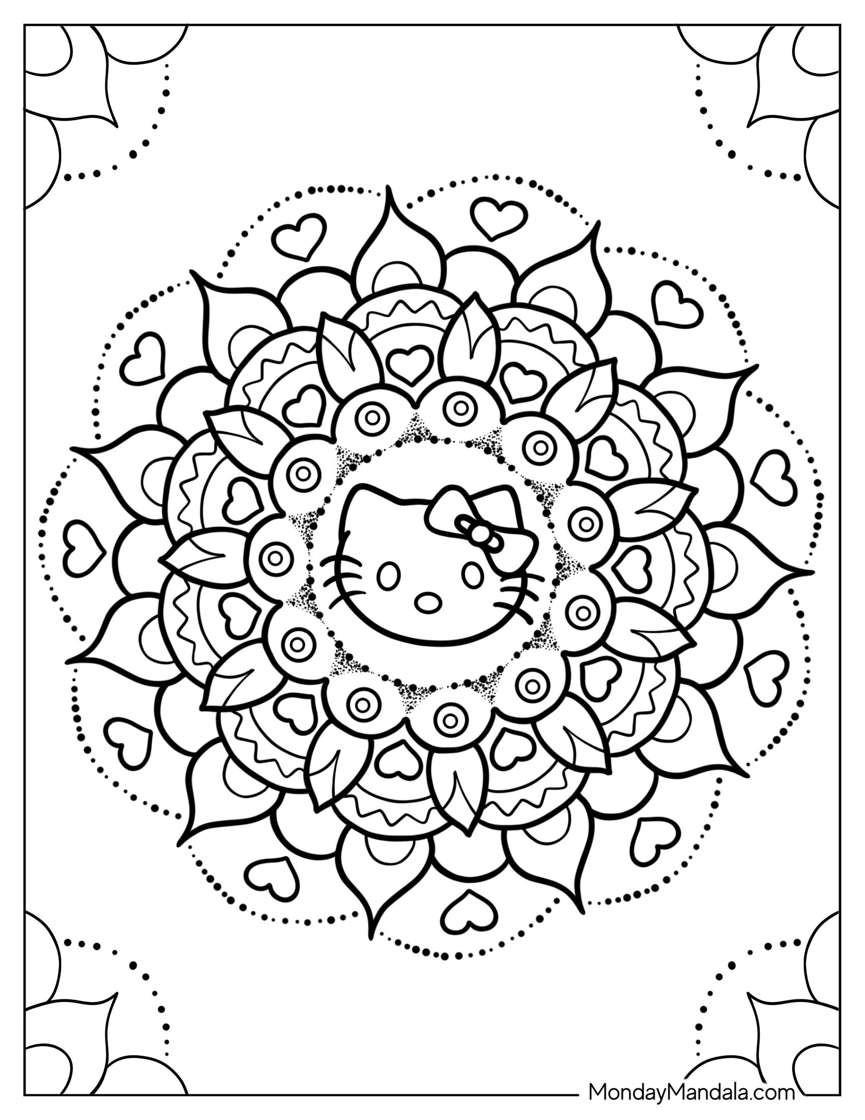 Hello Kitty Mandala Coloring In For Kids