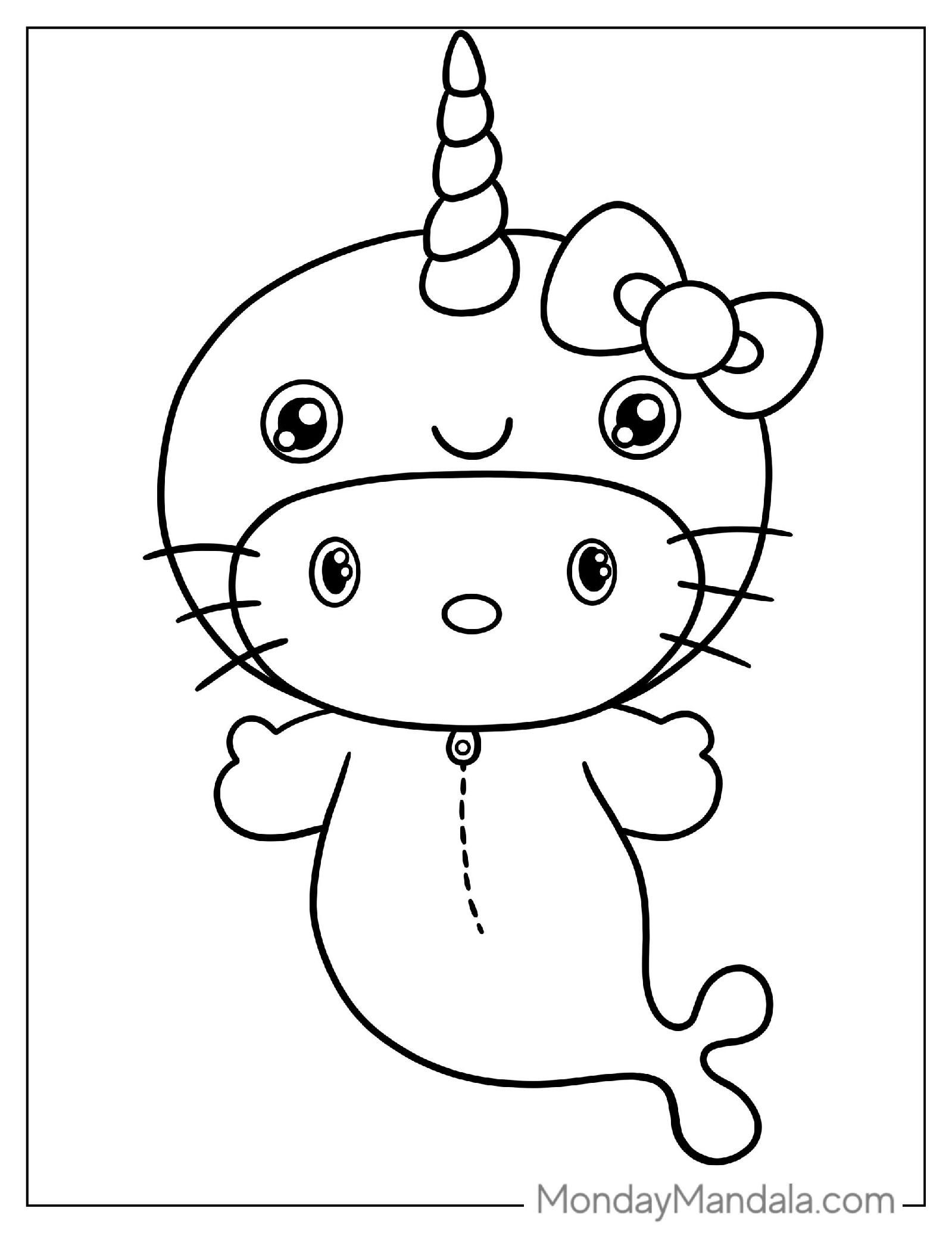 Hello Kitty Narwhal Coloring Page