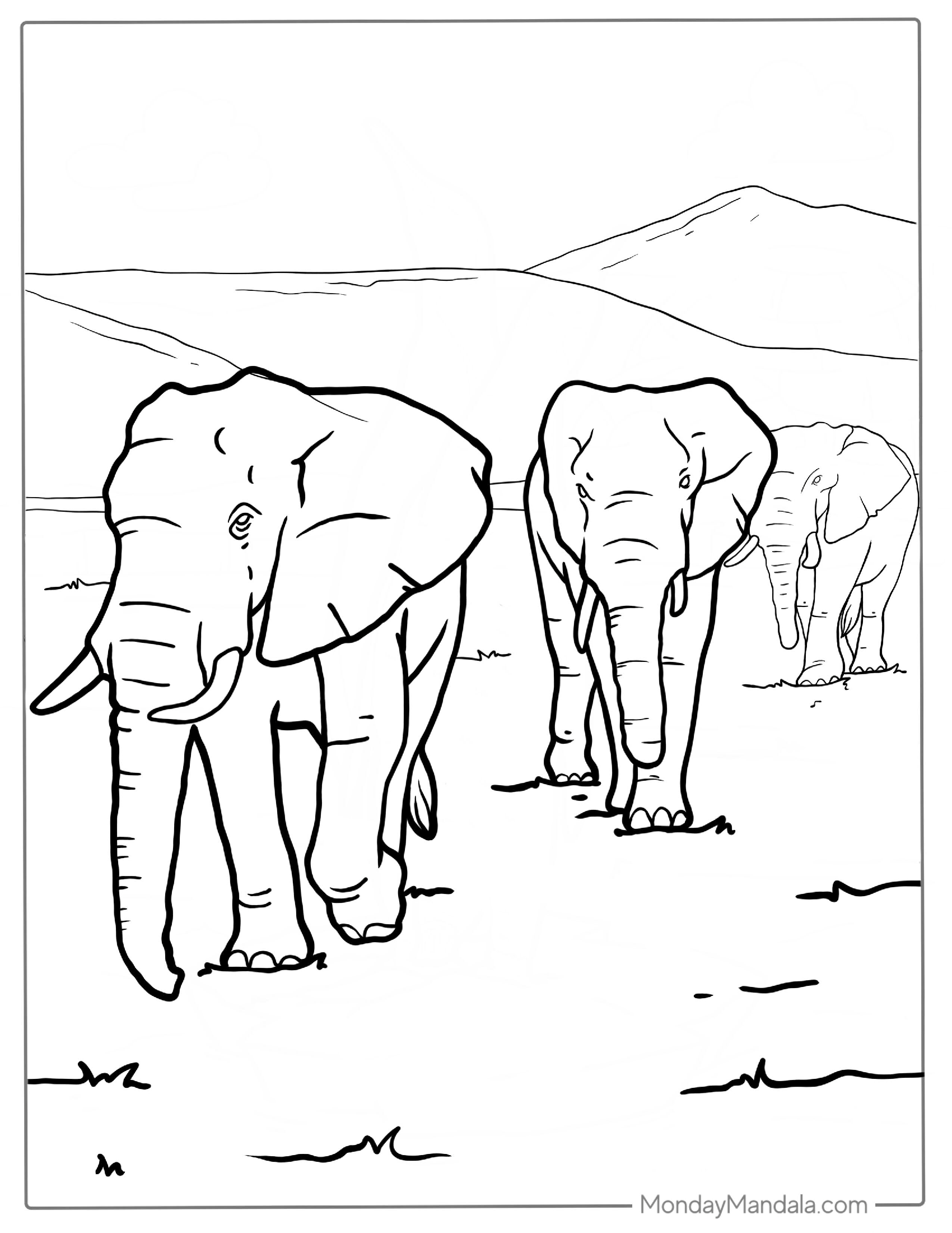 Herd Of Elephants On The Plains Coloring