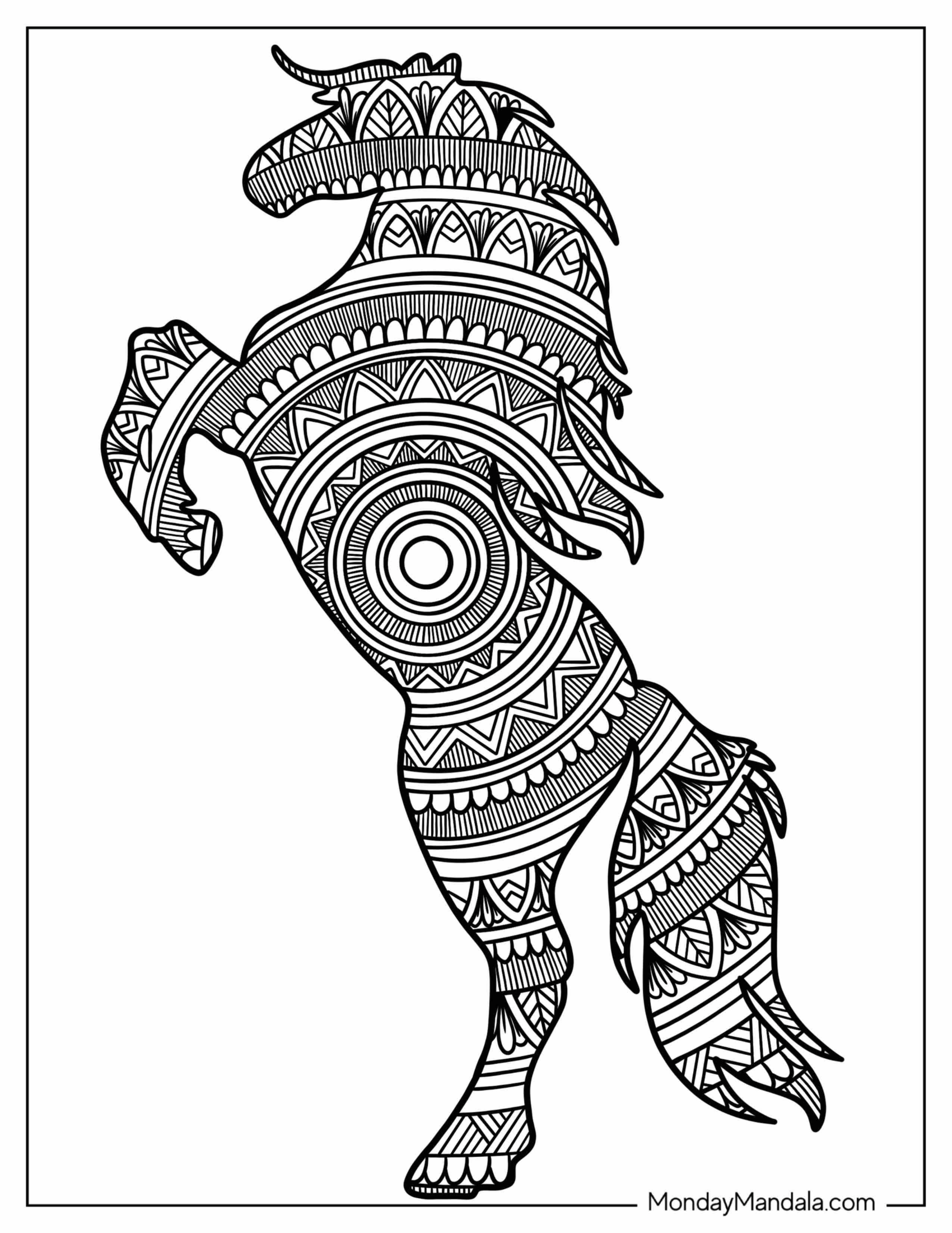 Horse Standing On Hind Legs Mandala Coloring Page