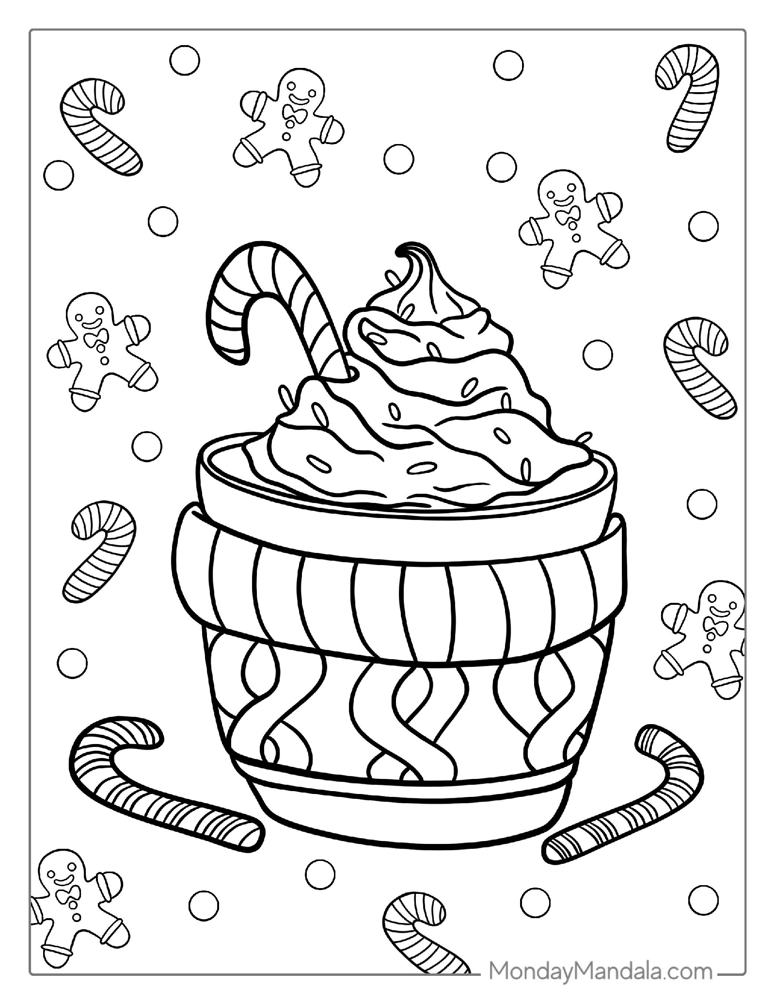 Hot Chocolate And Candy Canes To Color