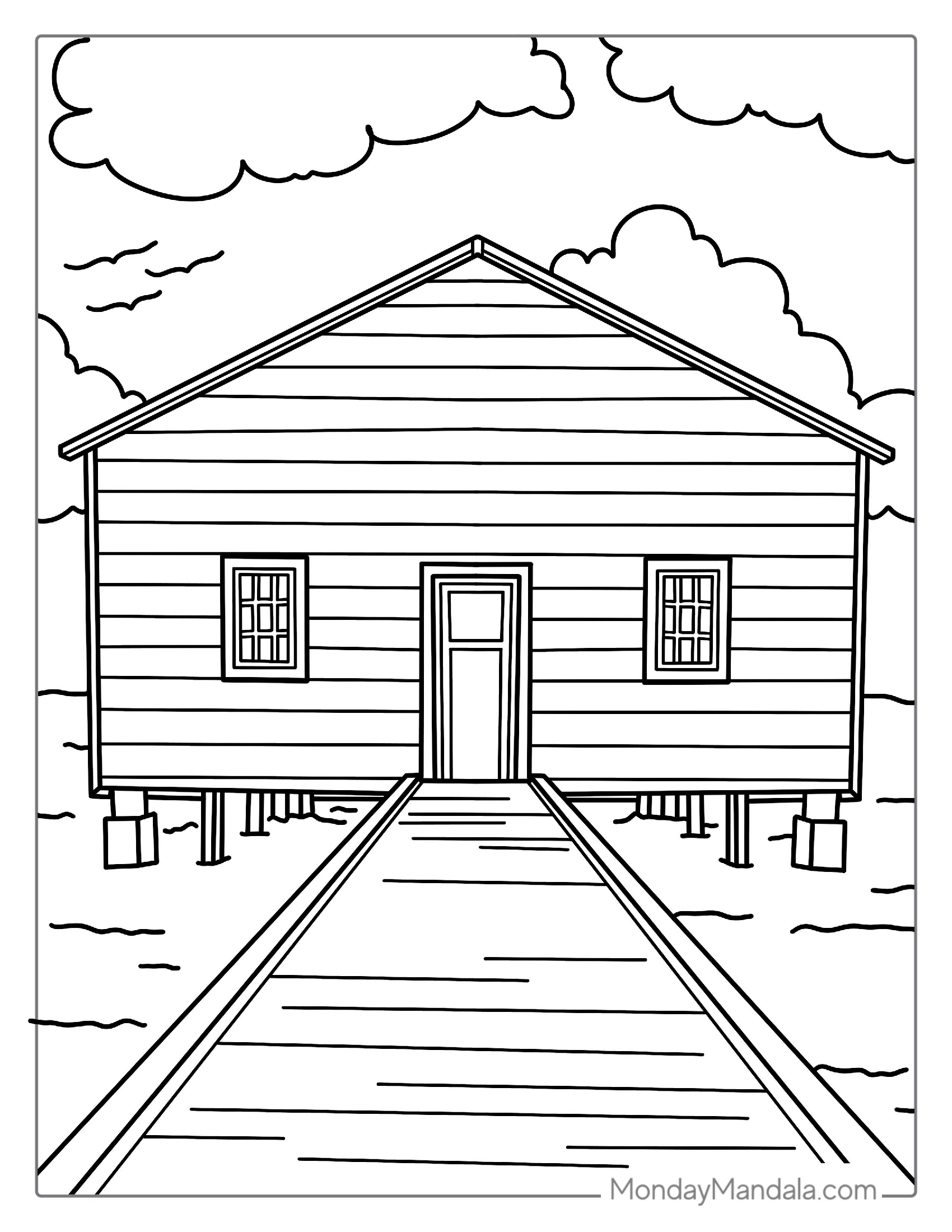 House On Lake For Coloring In