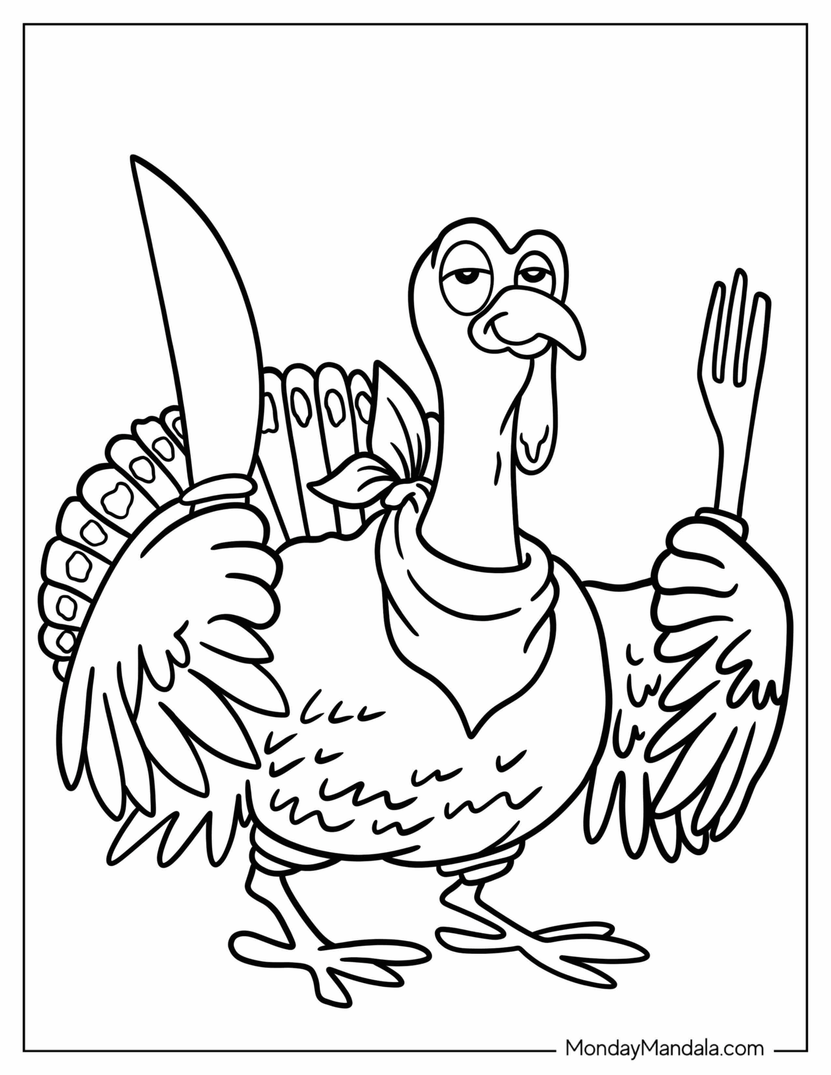 Hungry Turkey Holding Fork And Knife