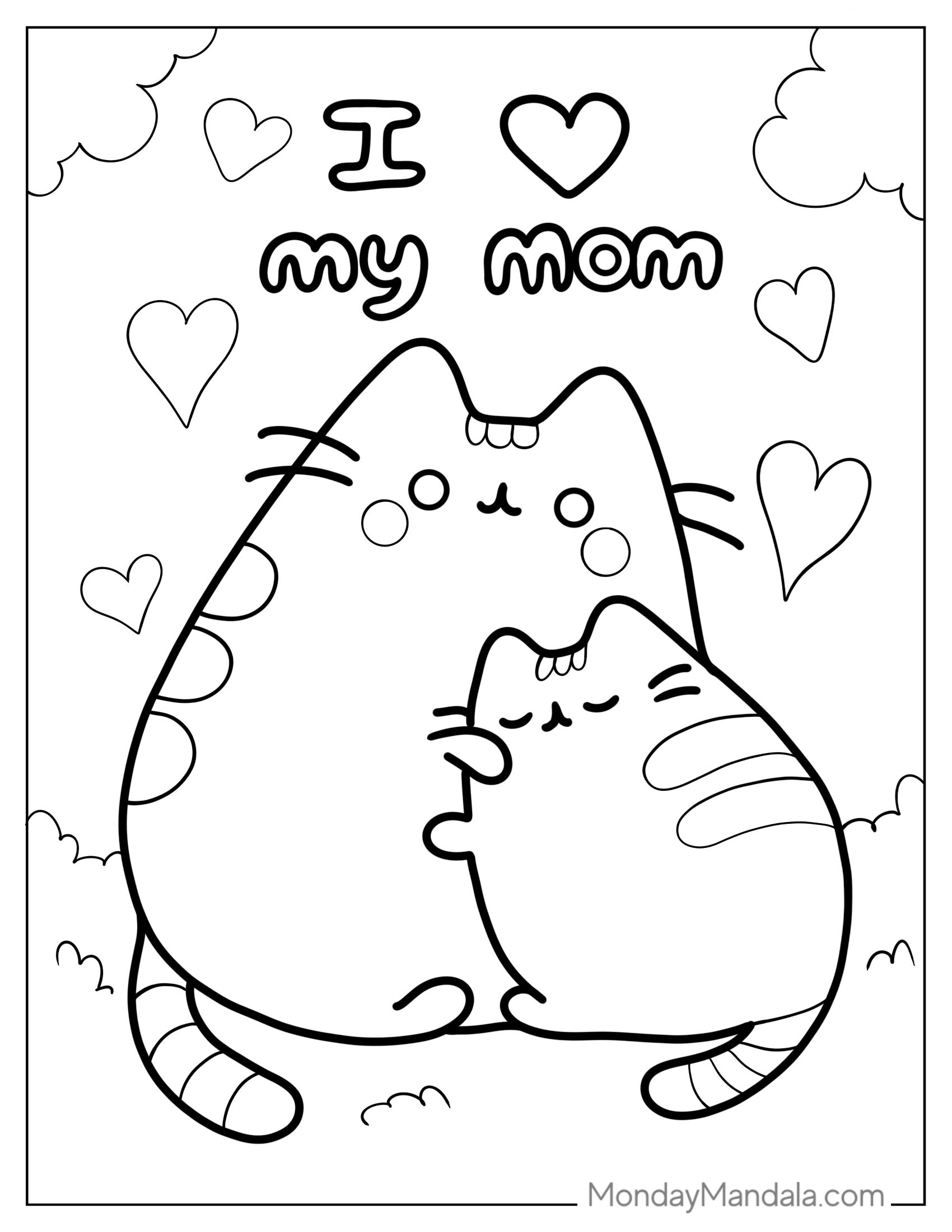 I Love My Mom Pusheen Coloring Page