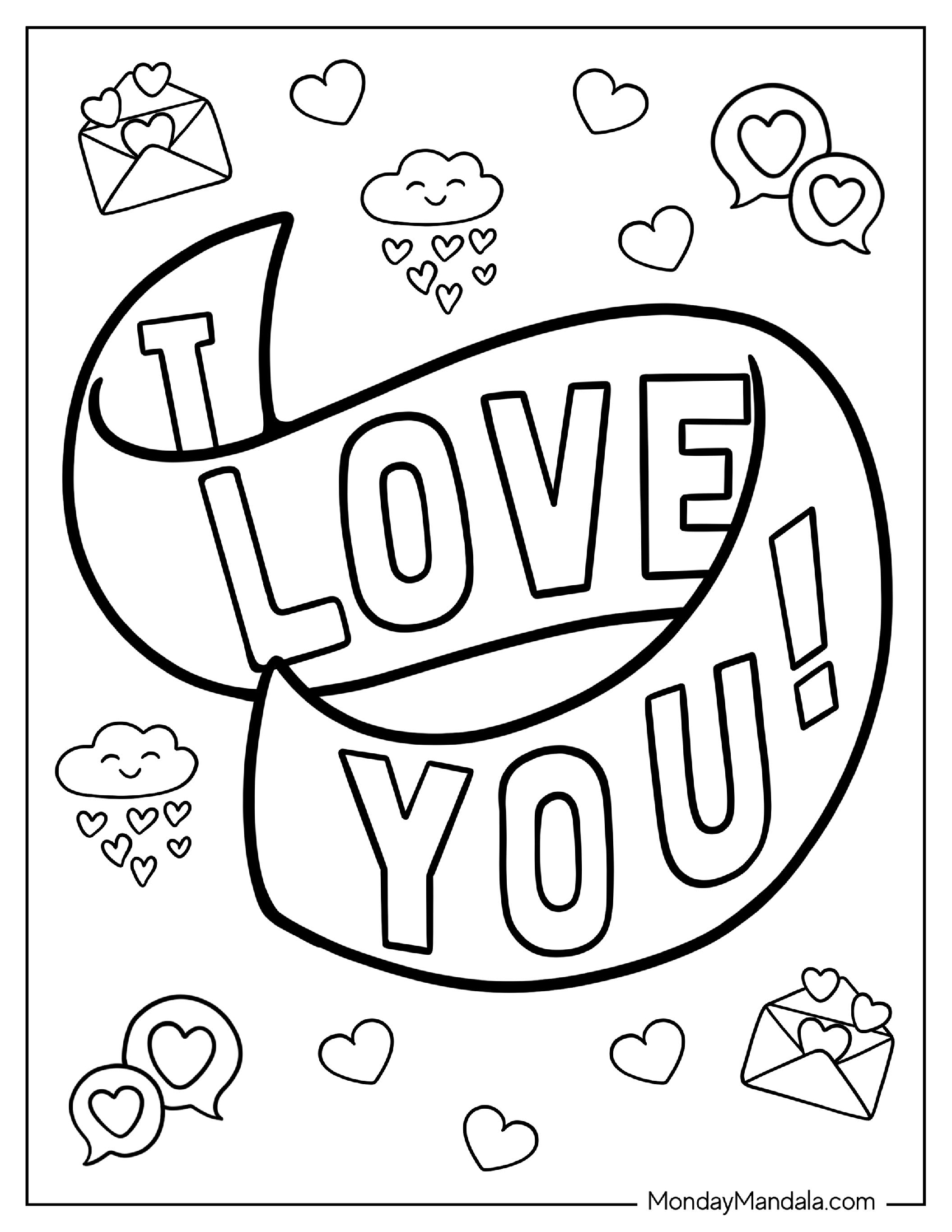 I Love You Banner To Color