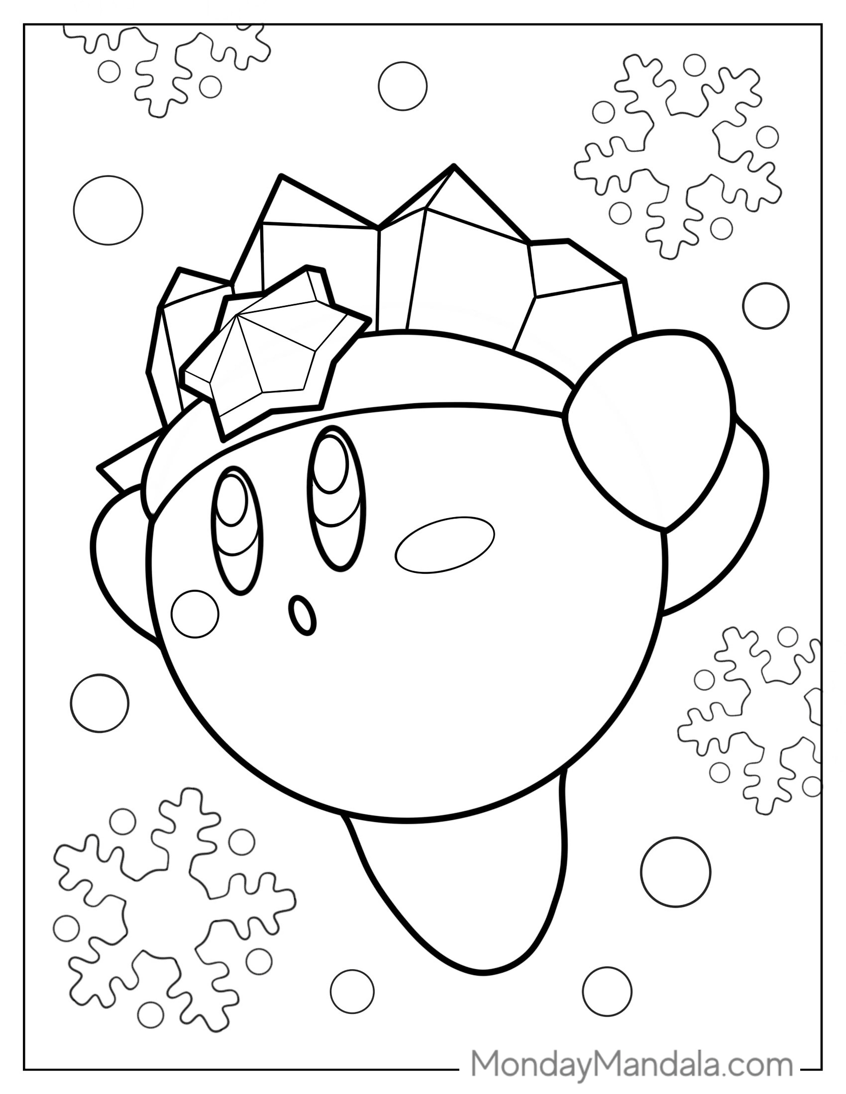 Ice Kirby With Snow Flakes To Color