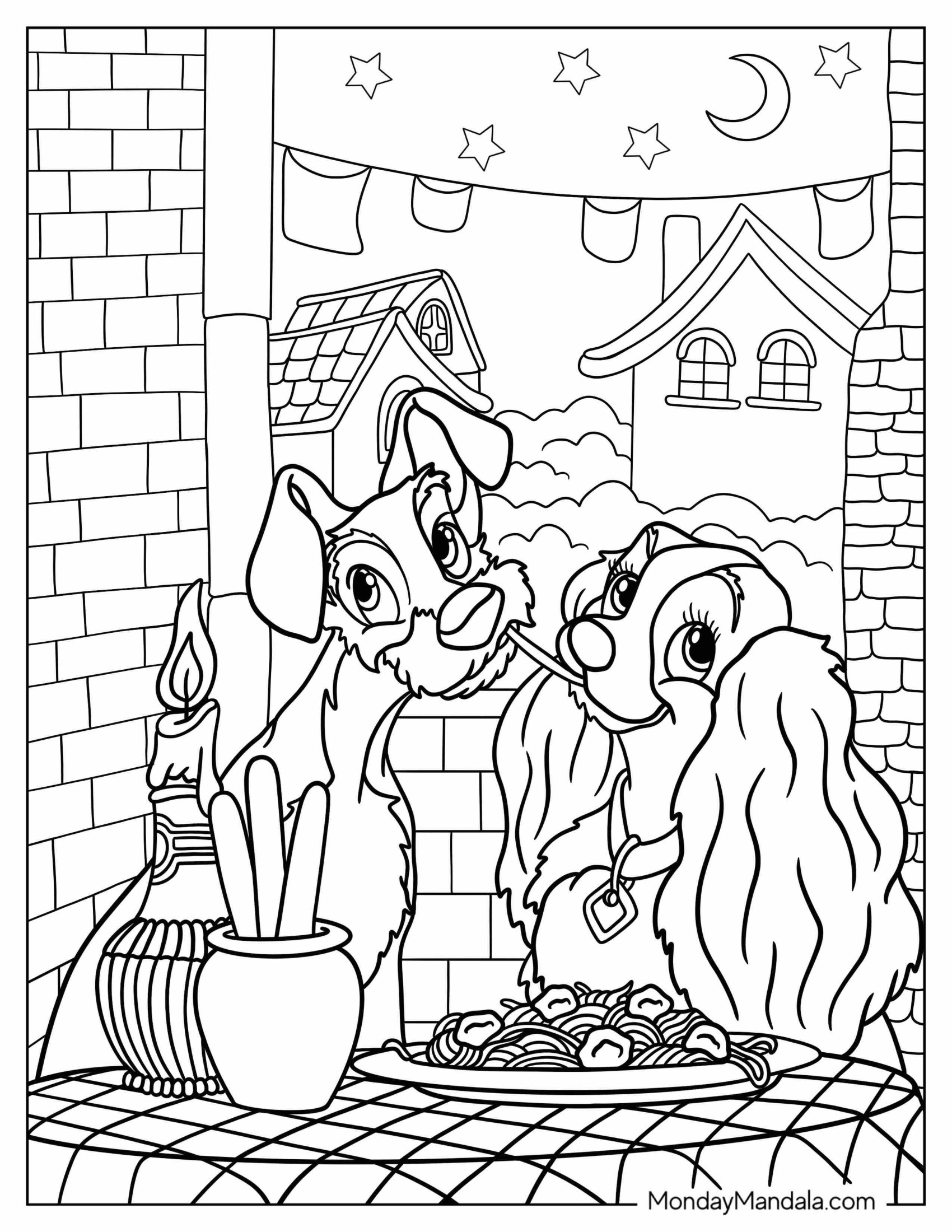 Iconic Lady And The Tramp Coloring Page Spaghetti Kiss