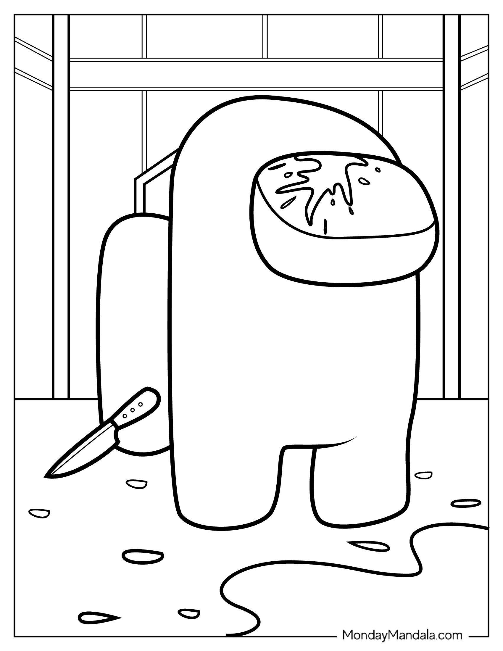 Imposter Coloring Sheet With Knife and Gore