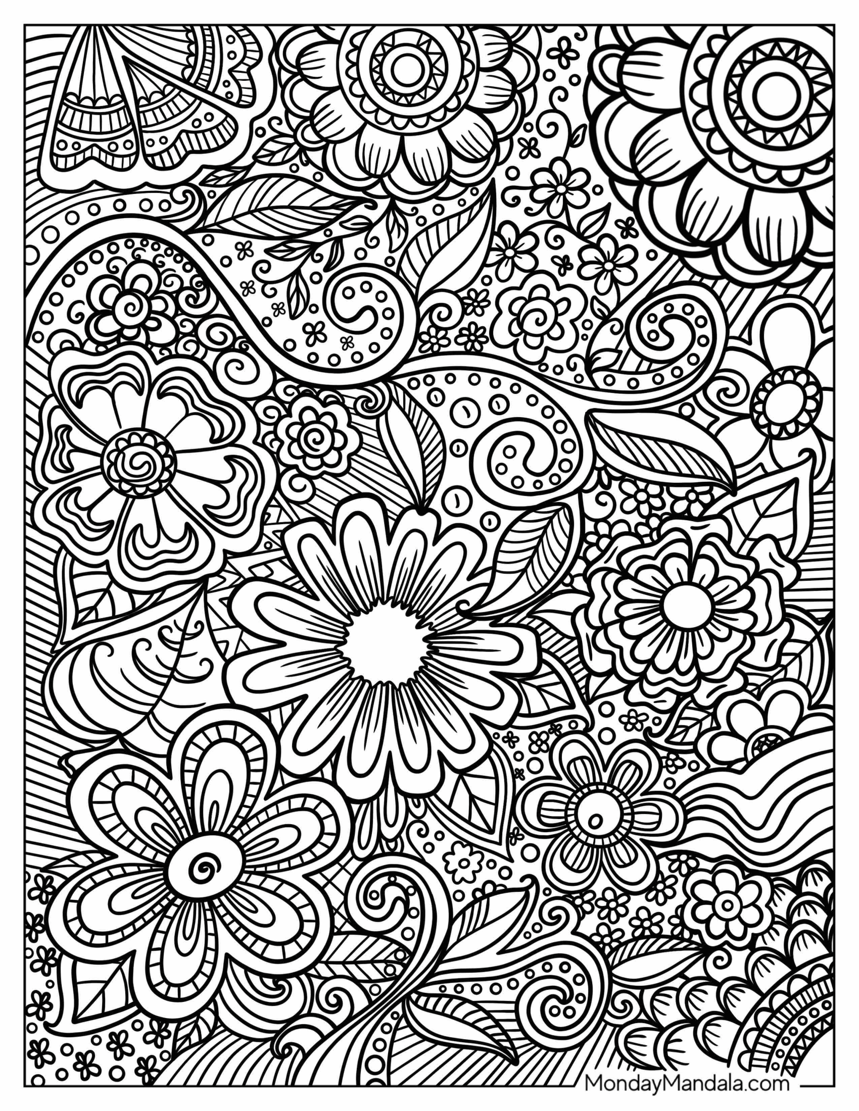 Intricate Full Page Zentangle To Color