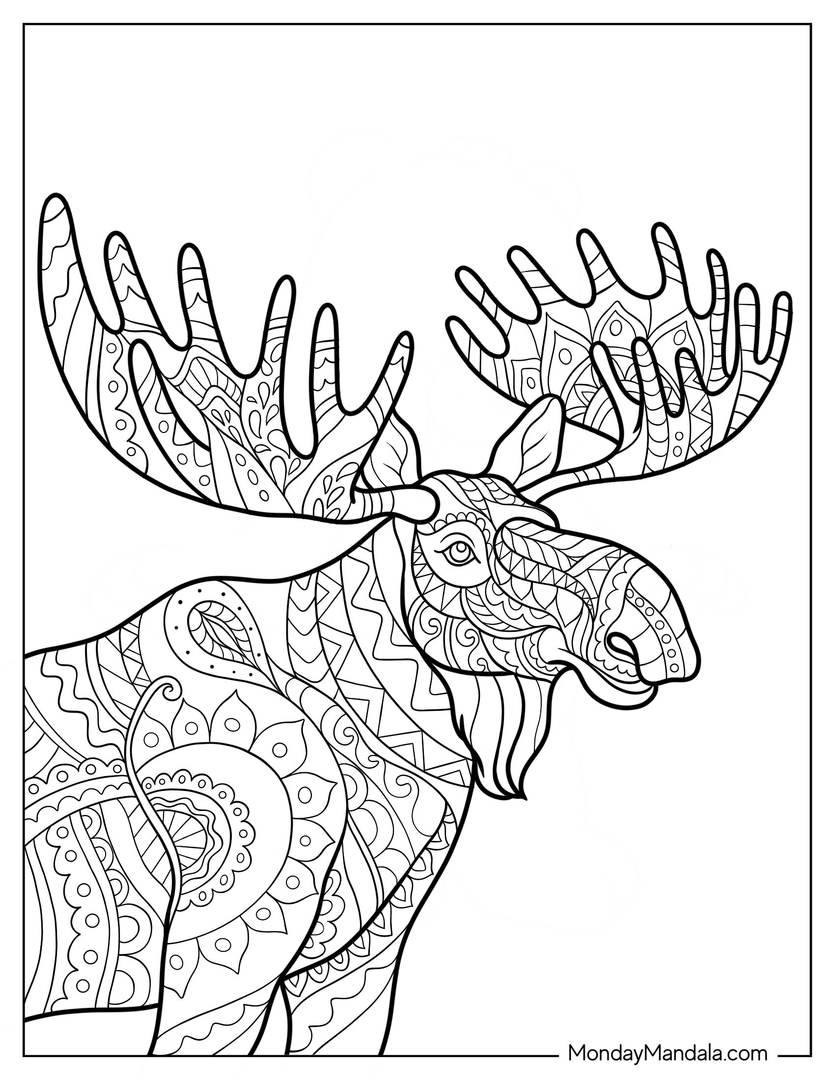 Intricate Moose Coloring Page Mandala