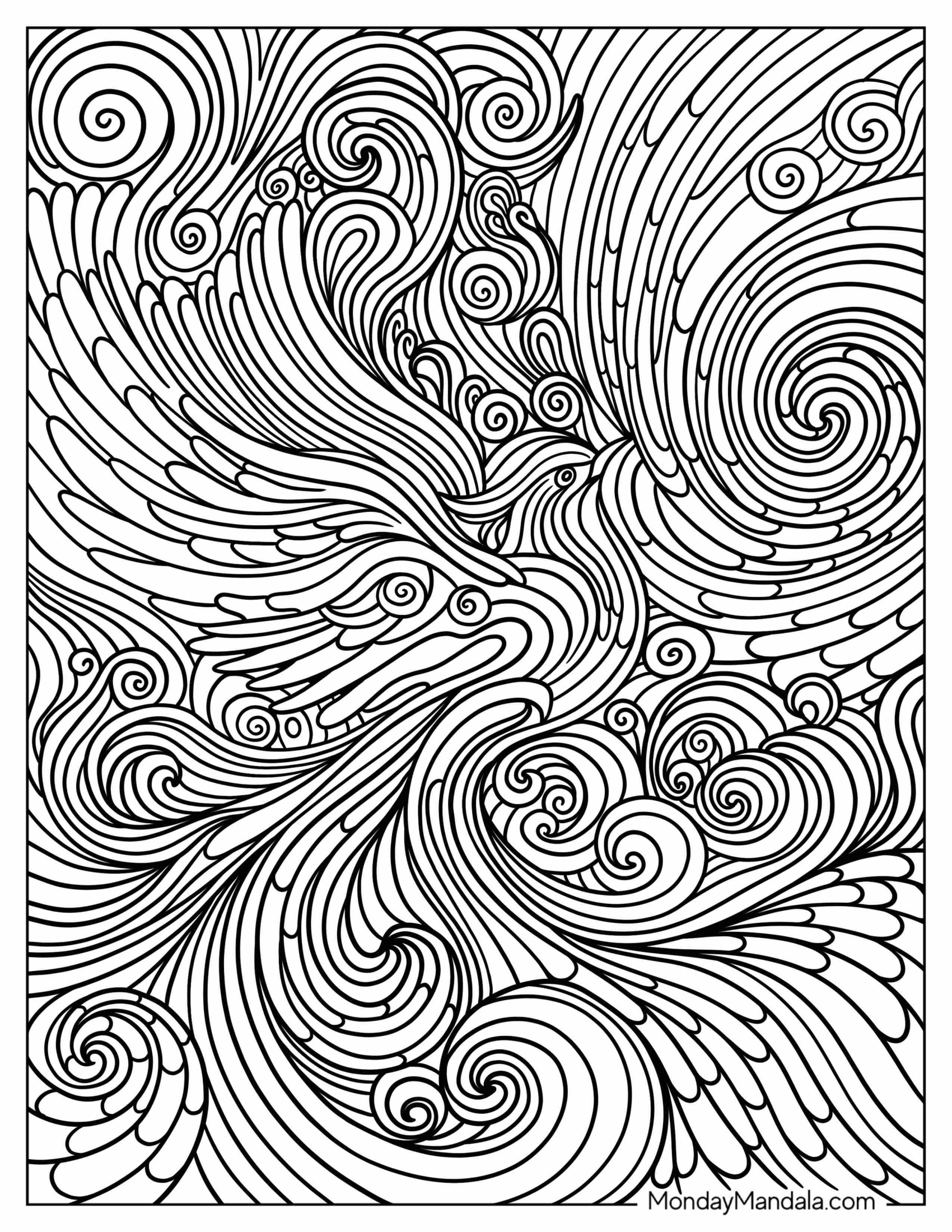 Intricate Phoenix Abstract Coloring Page Art