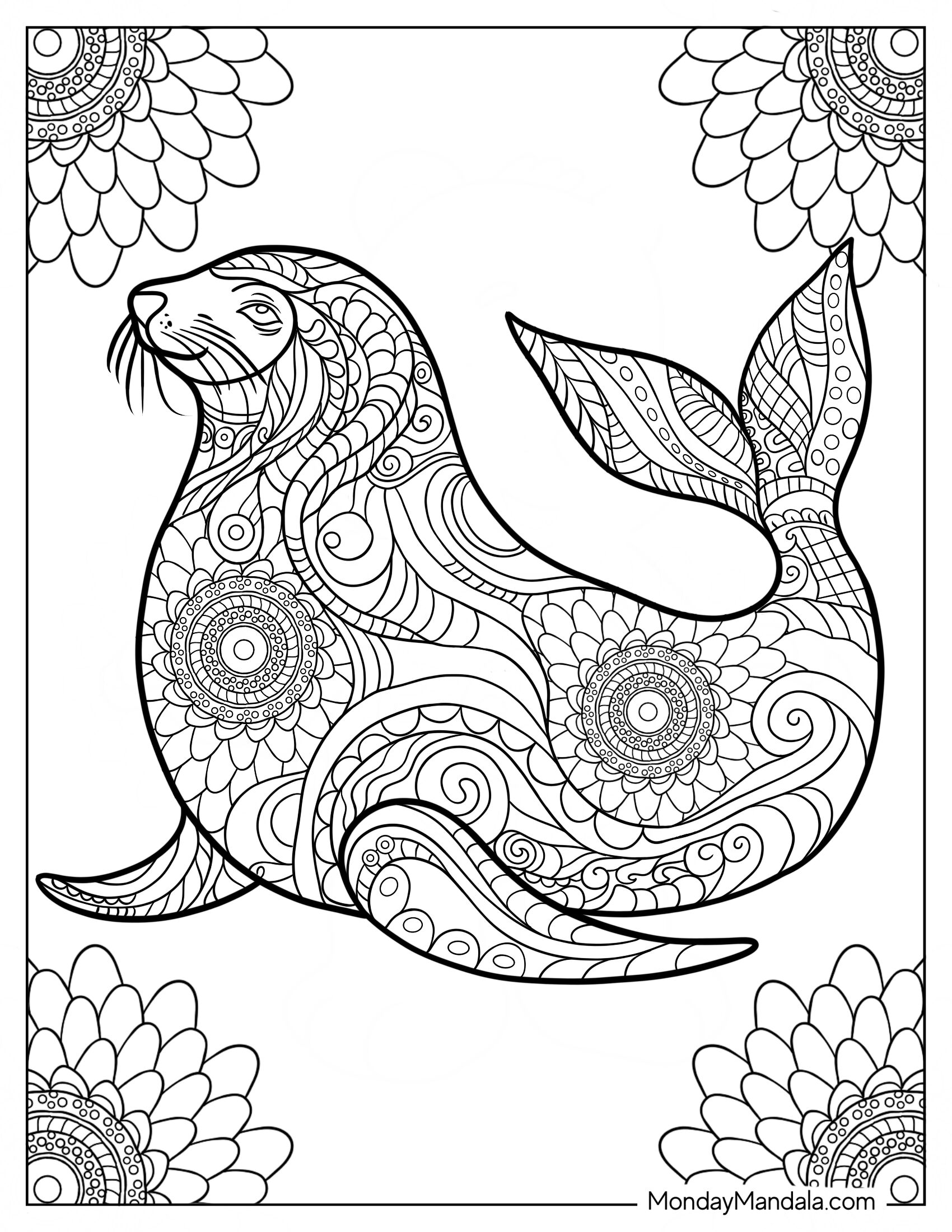 Intricate Seal Coloring Page Mandala