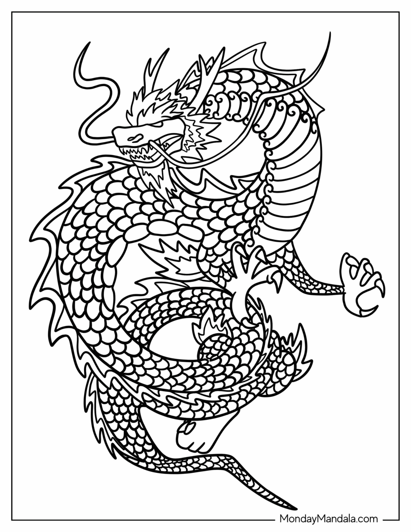 Japanese Themed Dragon To Color