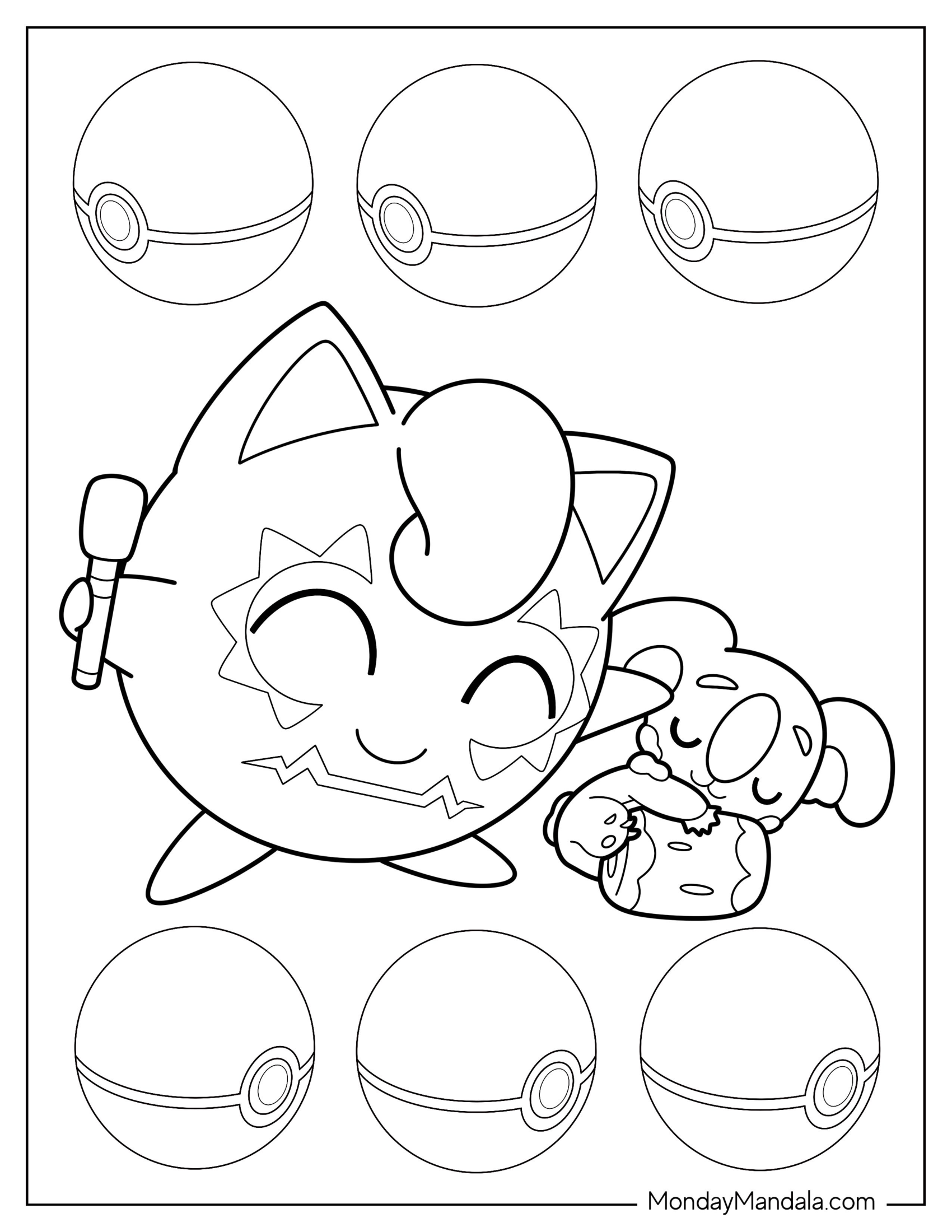 Jigglypuff Coloring Page Singing With Sleeping Komala