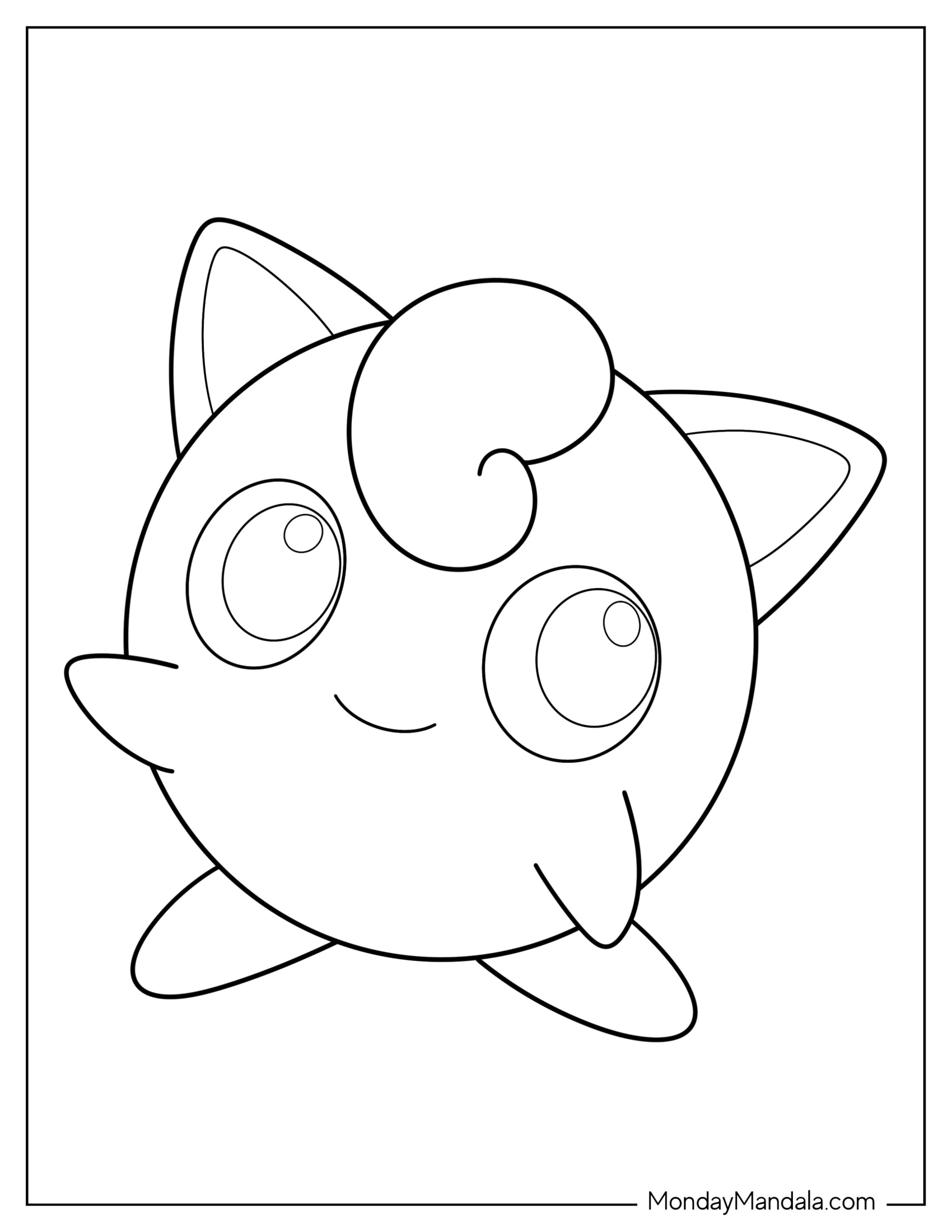 Jigglypuff Coloring Page Waving For Preschoolers