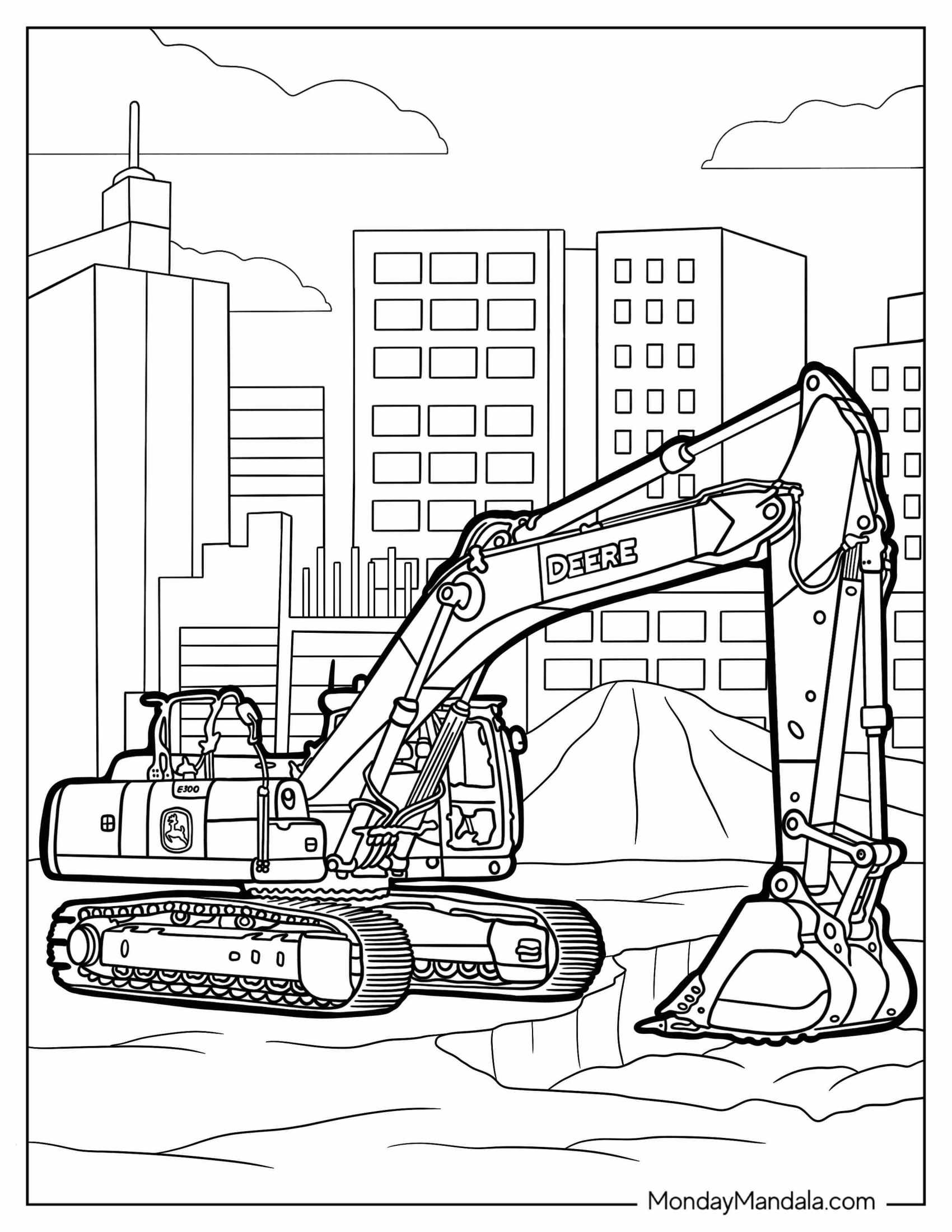 John Deere Excavator Coloring Page