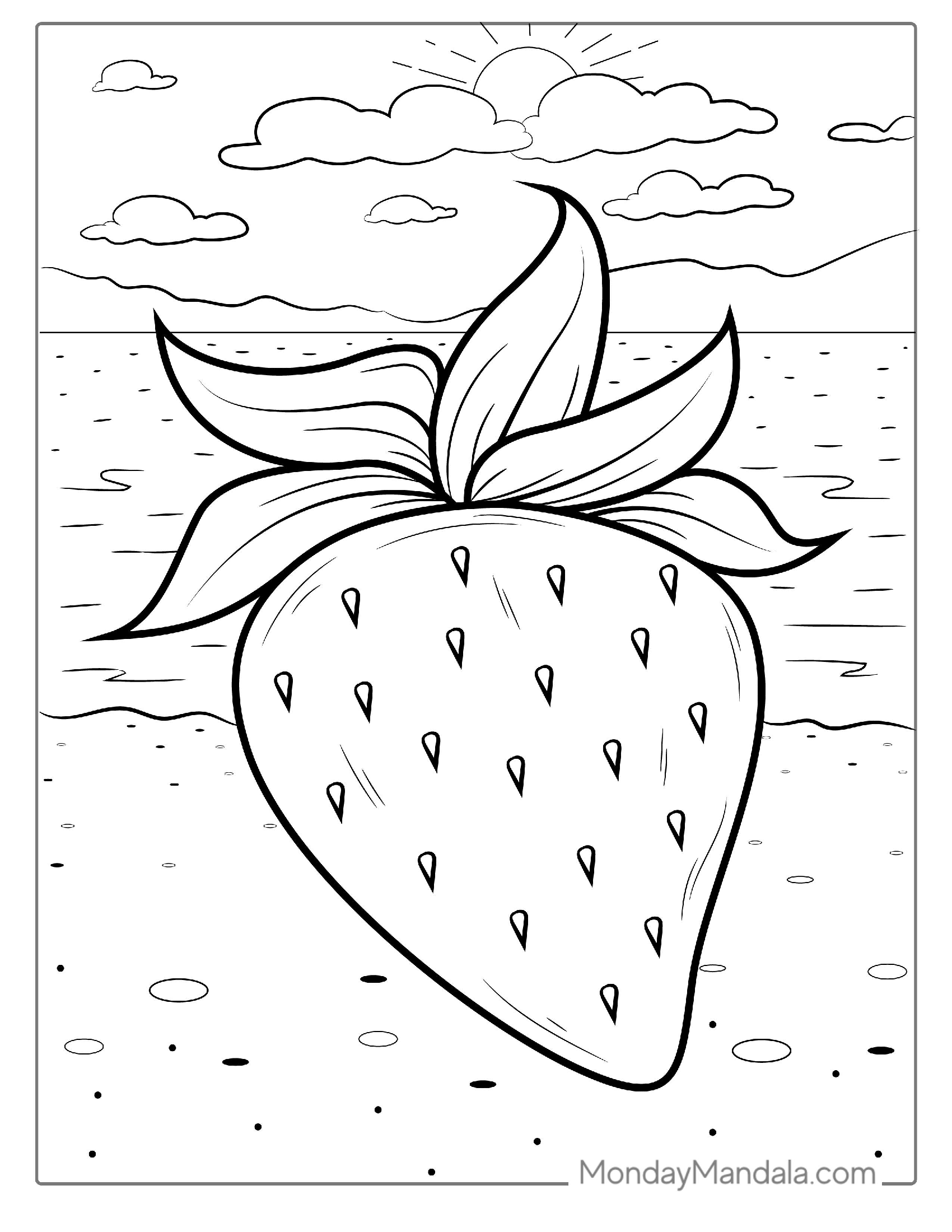 Juicy Strawberry On Beach Coloring Page