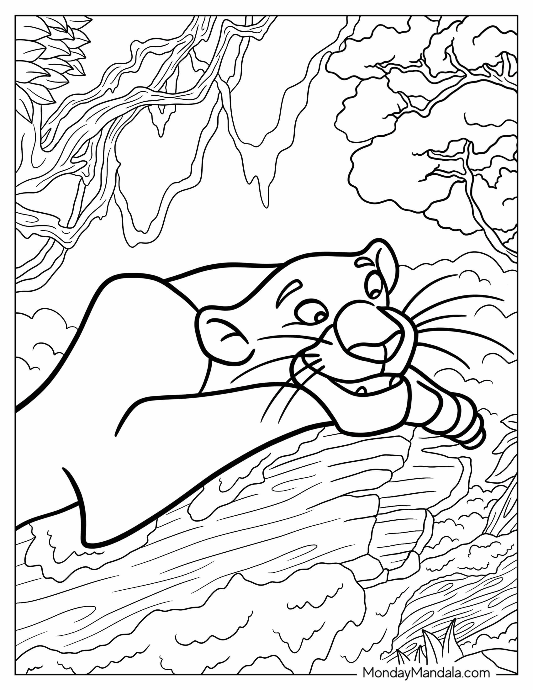 Jungle Book Coloring Page Of Bagheera Resting On Rock