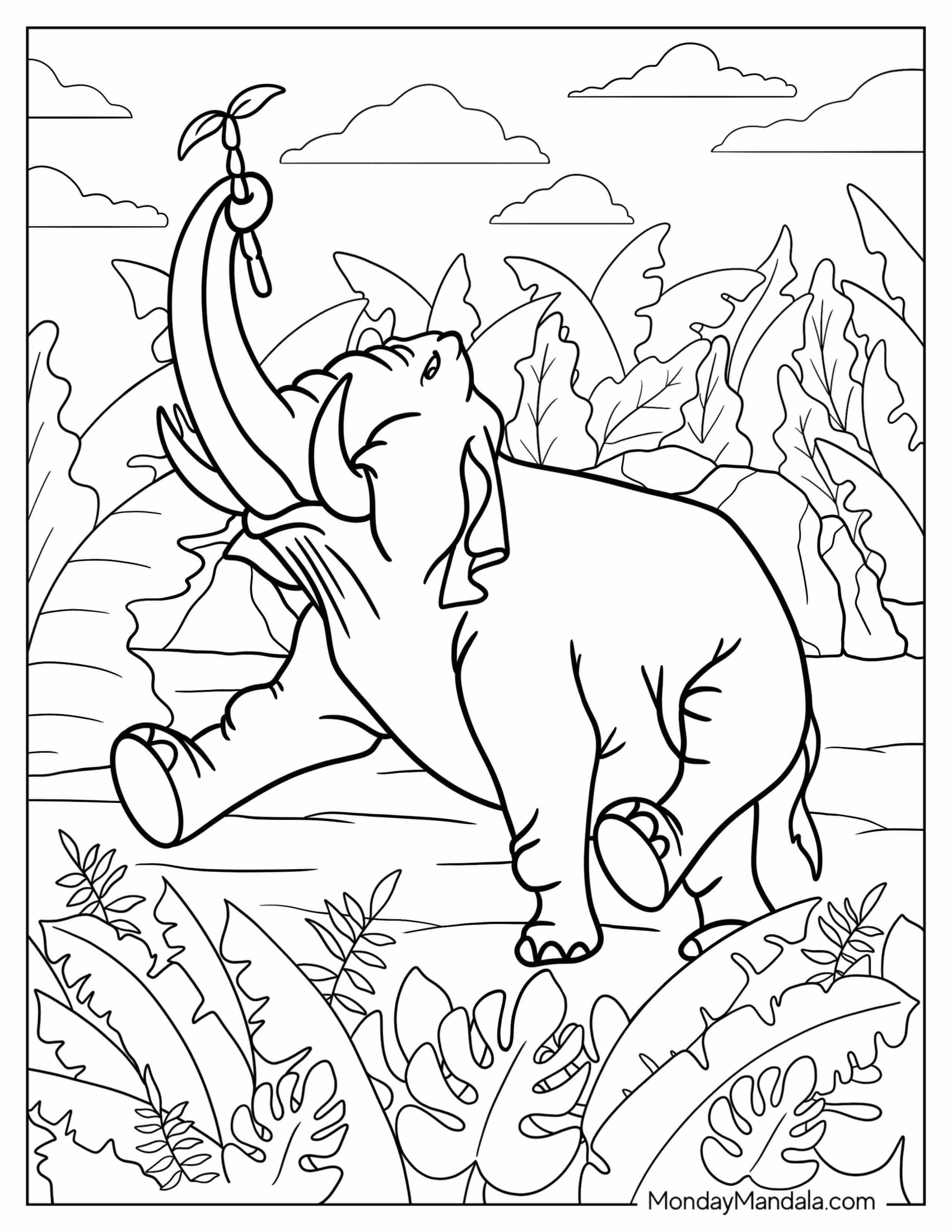 Jungle Book Coloring Page Of Hathi Holding Plant With His Trunk