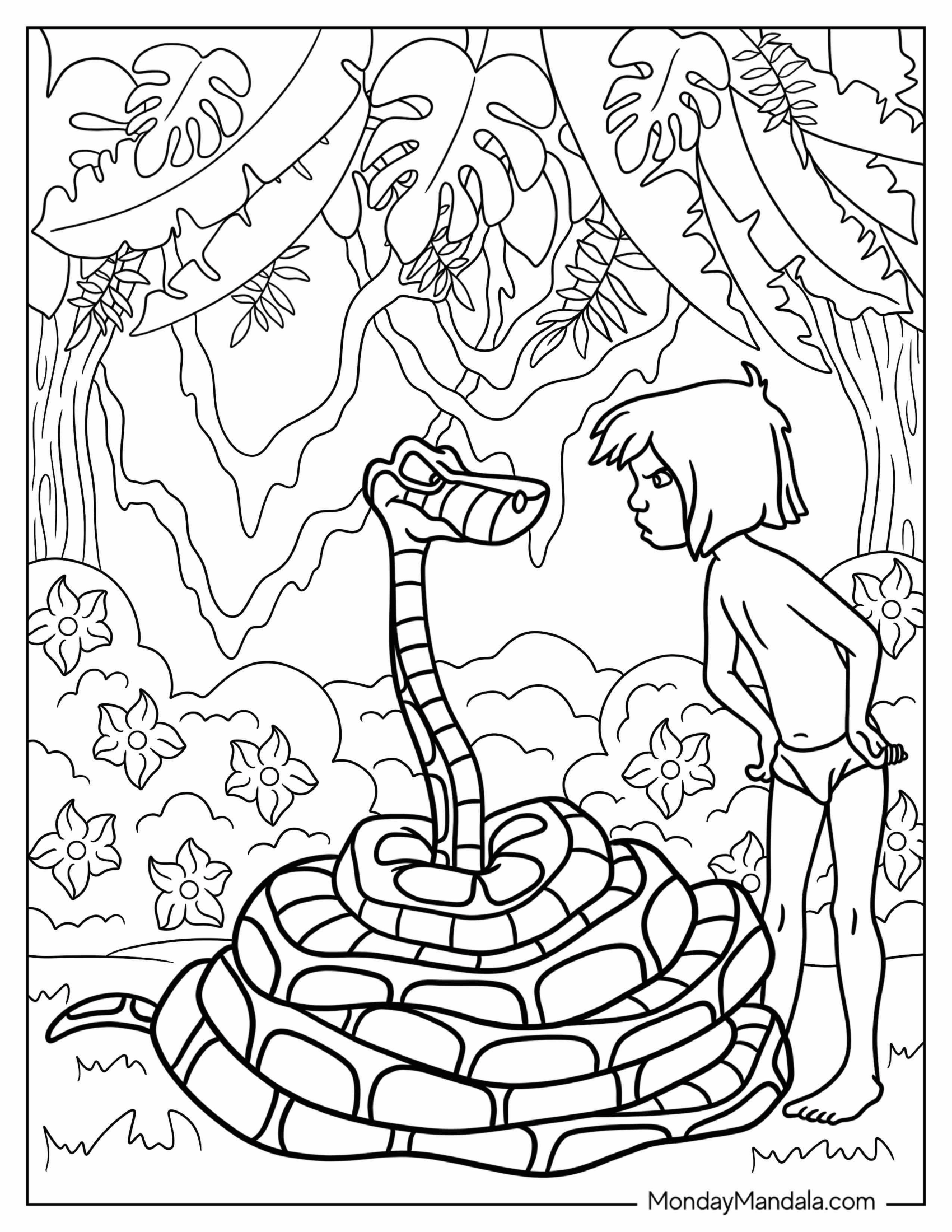 Jungle Book Coloring Page Of Mowgli Arguing With Kaa