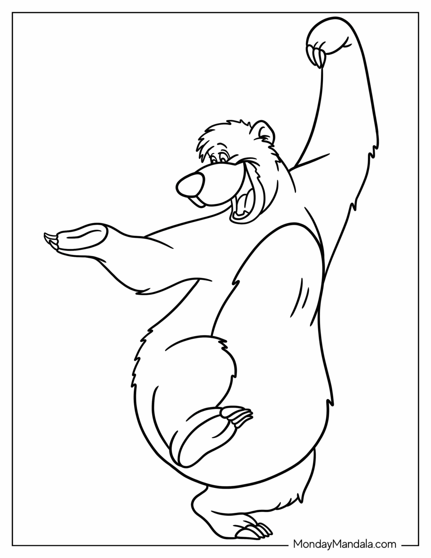 Jungle Book Coloring Page Of Simple Baloo In Kung Fu Pose For Kids