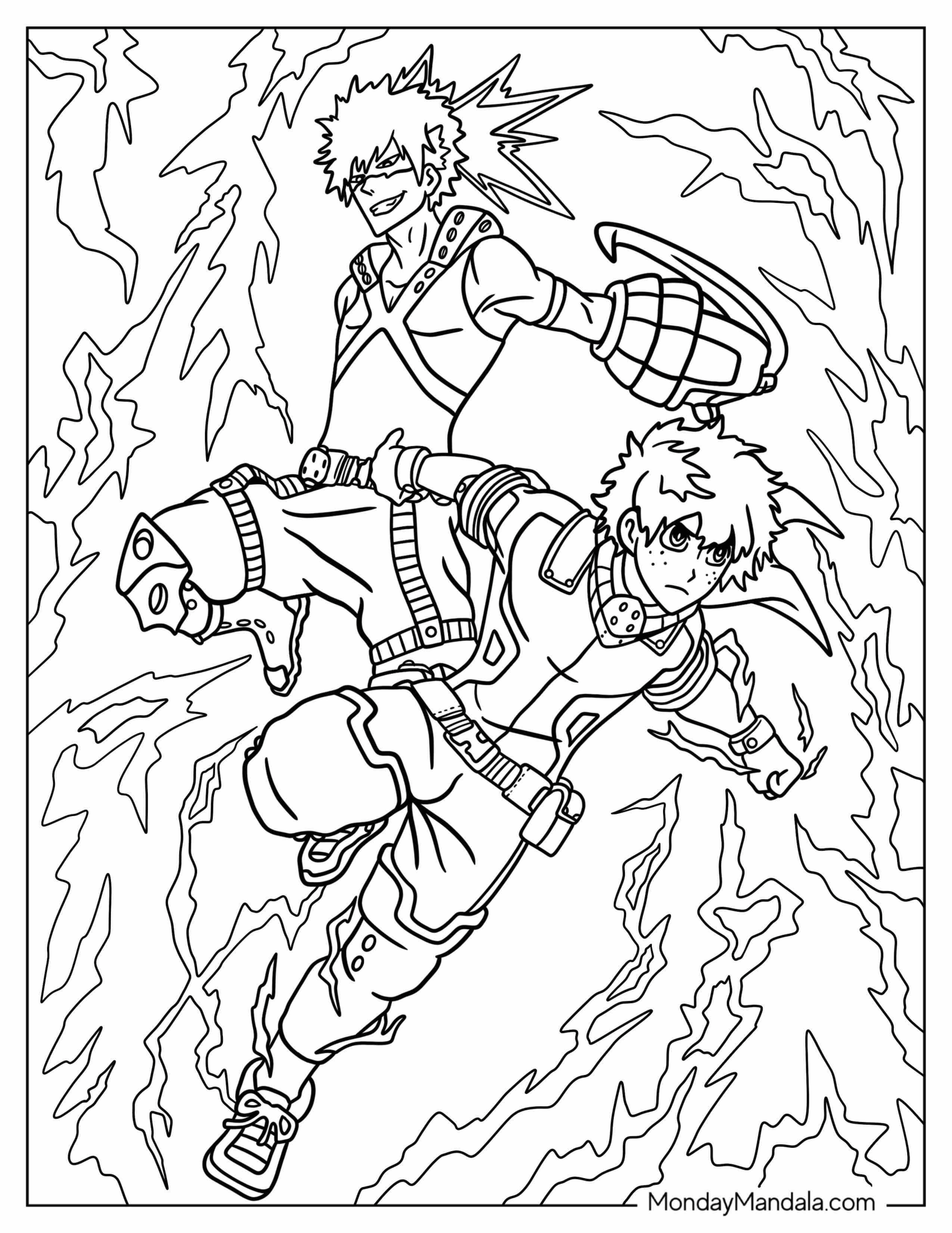 Katsuki Bakugo Fighting Alongside Deku Coloring Page