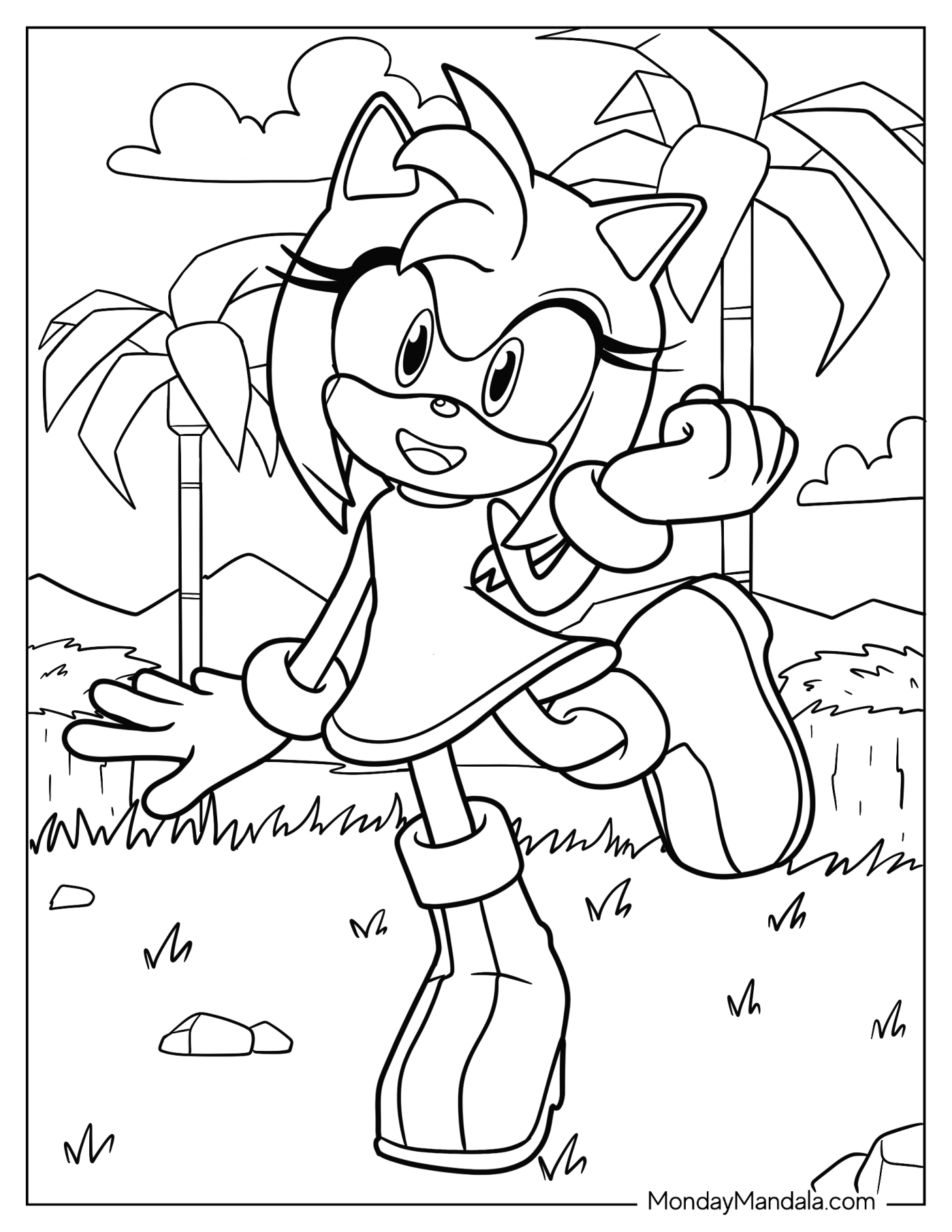 Kawaii Amy Rose Coloring Page For Kids