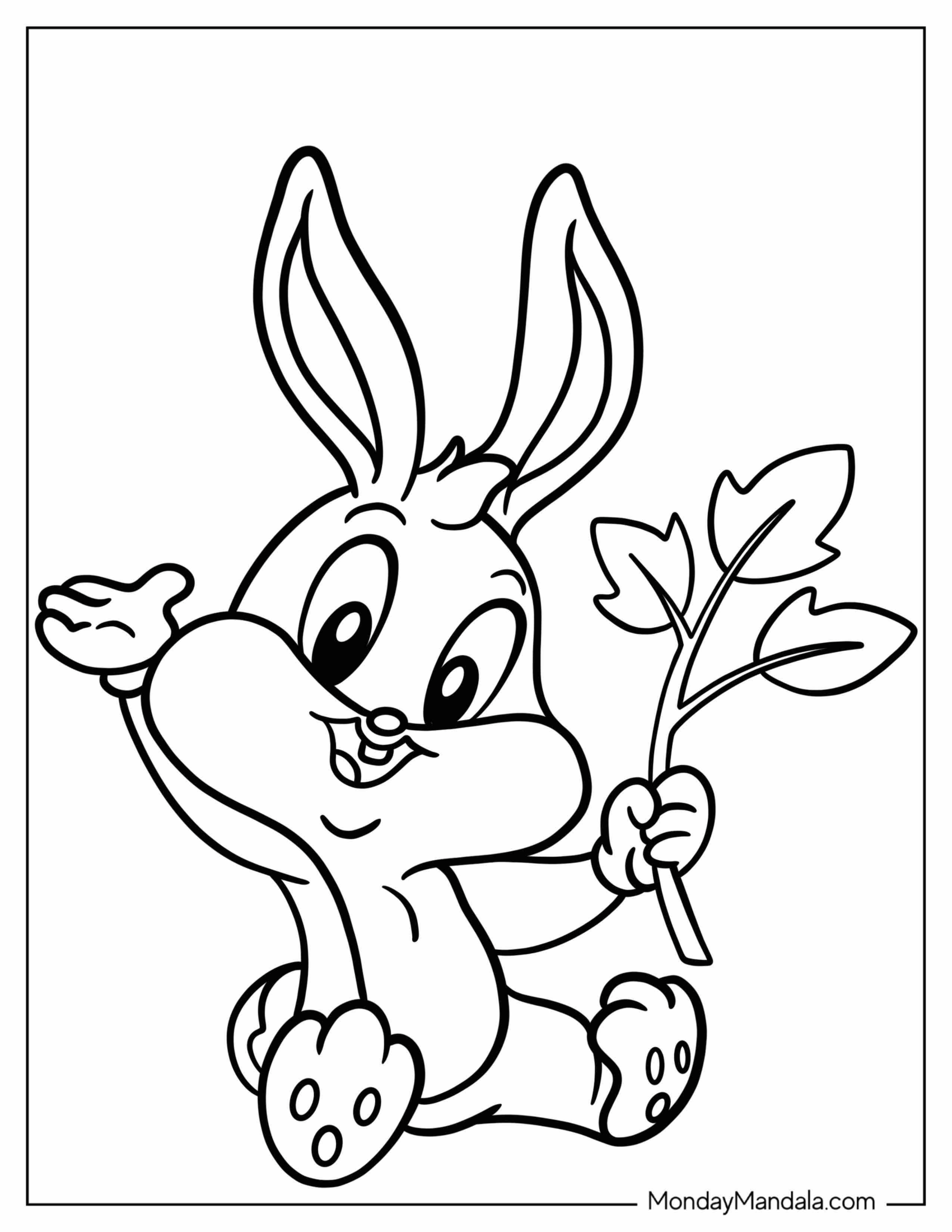 Kawaii Baby Bugs Bunny Coloring Page Holding Tree Branch For Kids