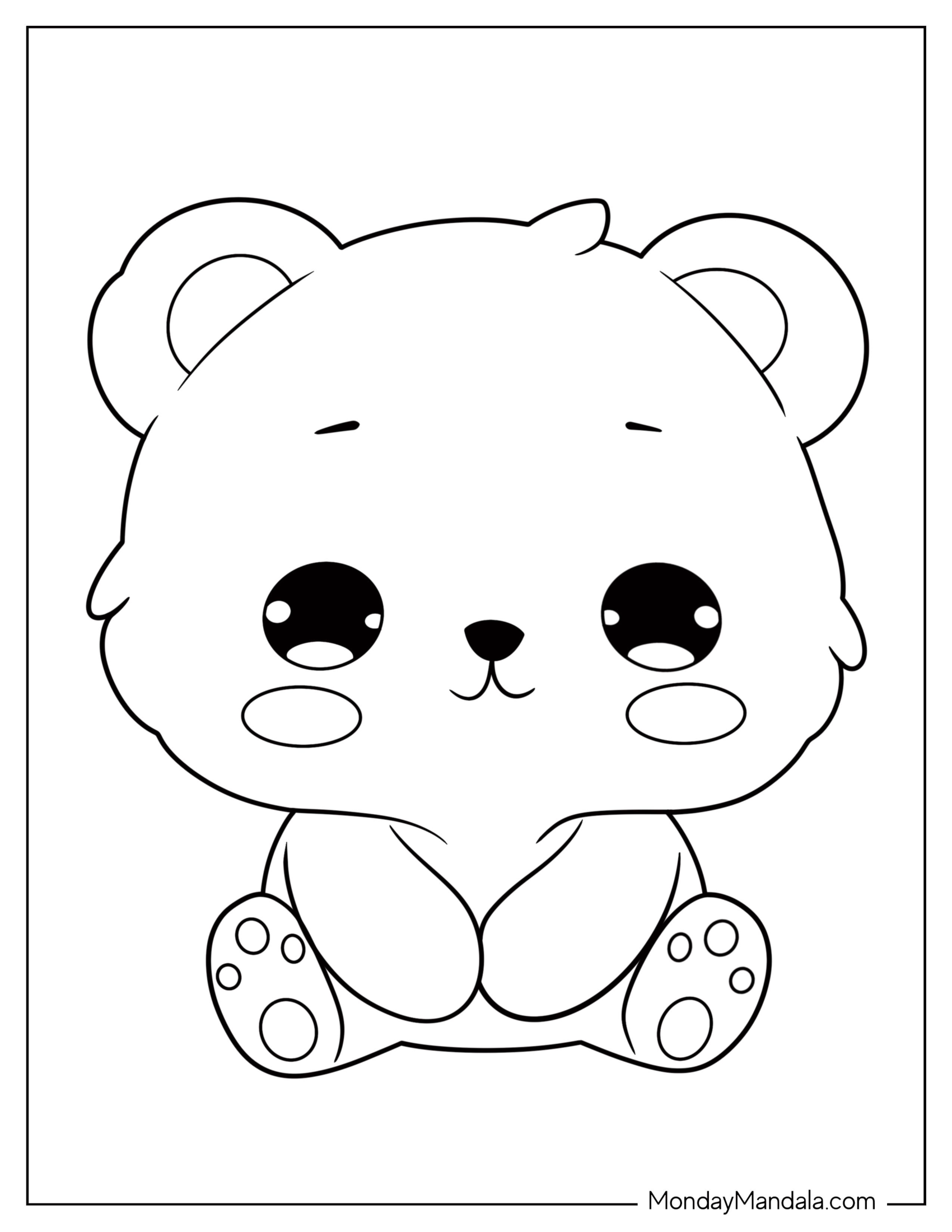 Kawaii Bear Coloring Page For Preschoolers