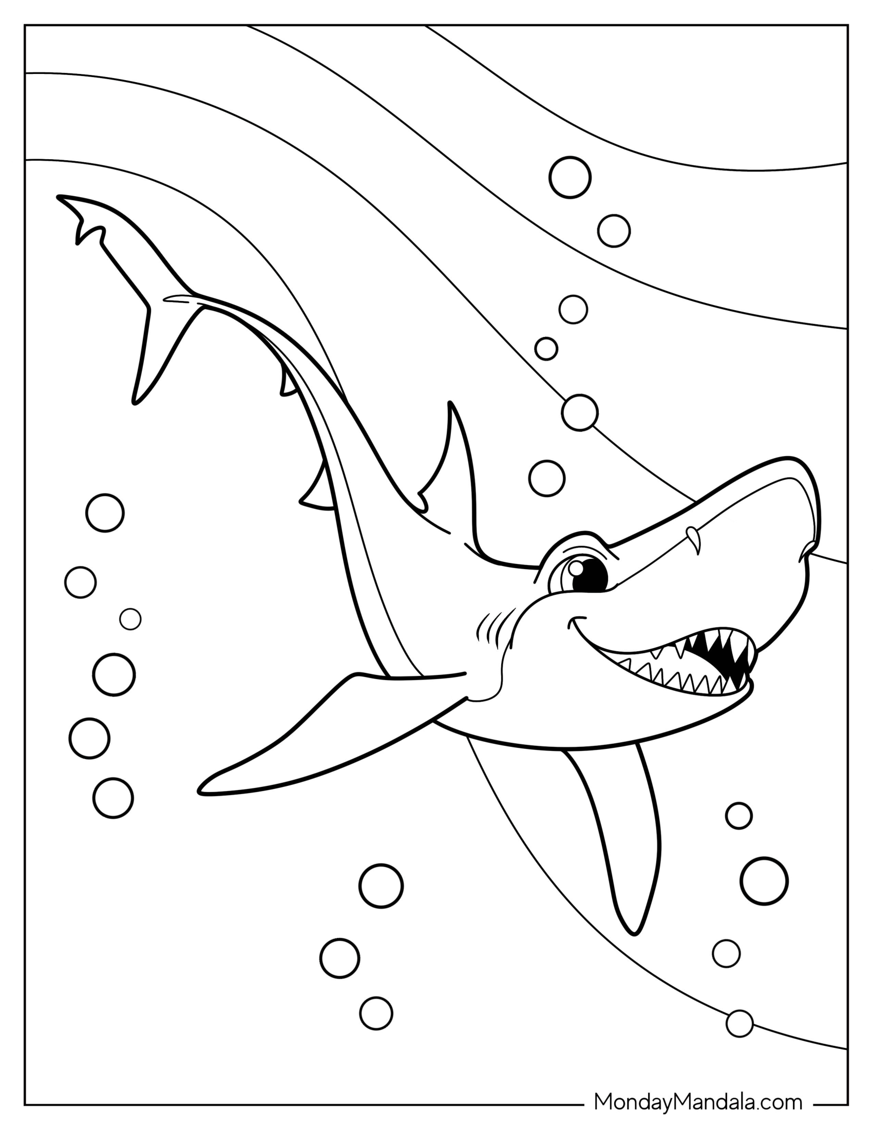 Kawaii Blue Shark Coloring Page