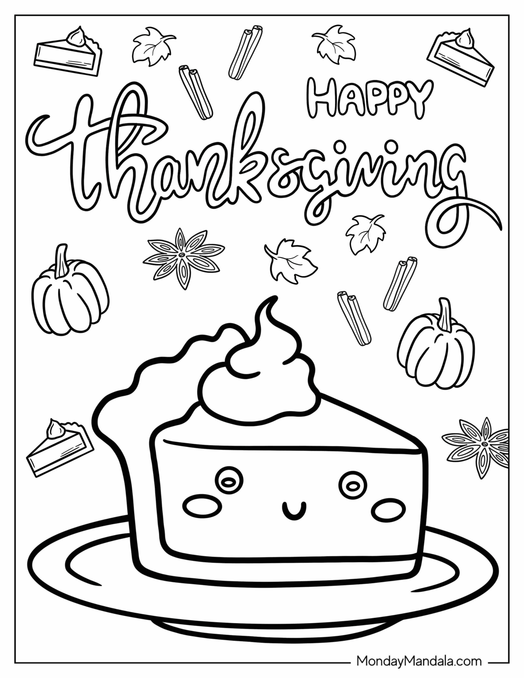 Kawaii Cartoon Pumpkin Pie Slice Coloring Page For Preschoolers